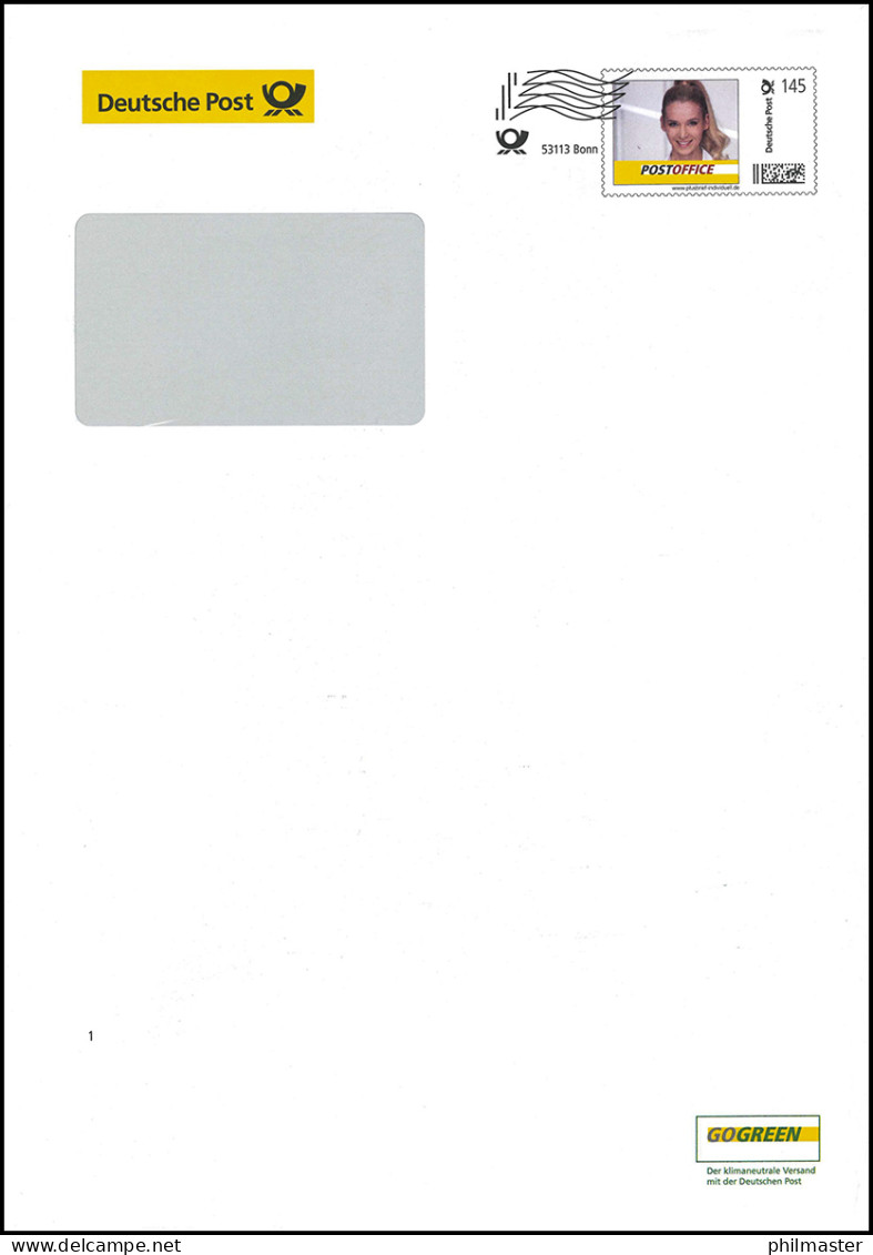 Plusbrief EAI B 31/44 Frauenportrait 145 Cent Frankierwelle Bonn - Februar 2014 - Briefomslagen - Ongebruikt
