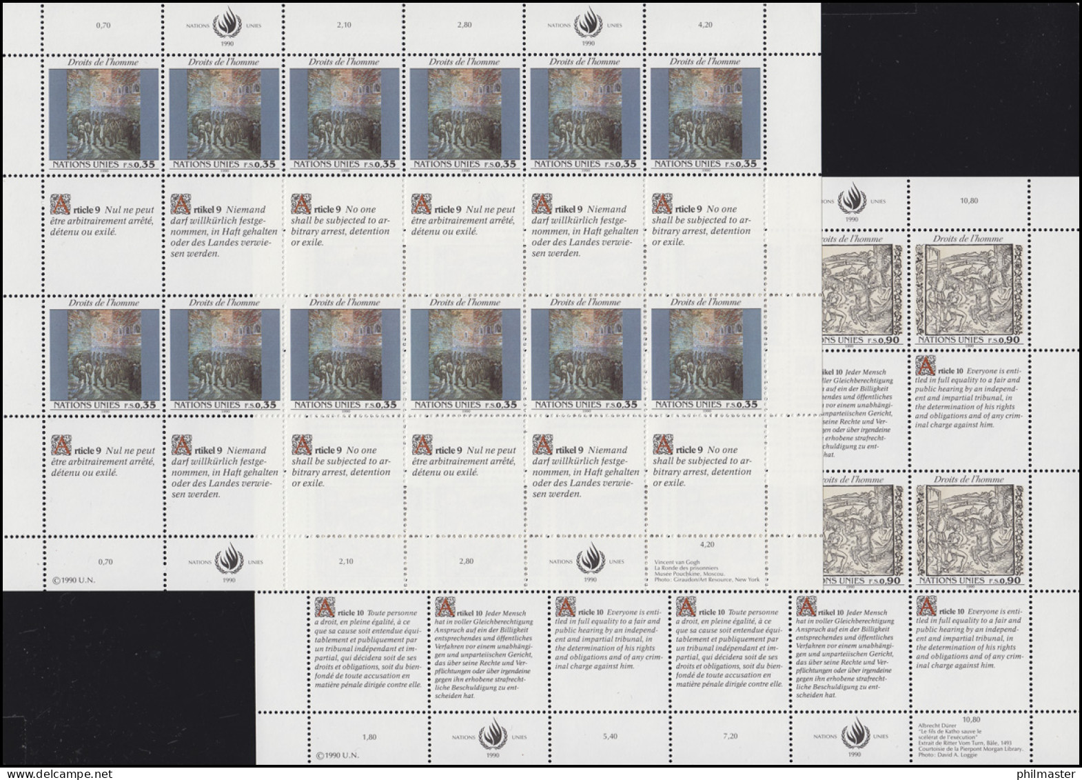 UNO Genf 192-193 Erklärung Der Menschenrechte II 1990, ZD-Bogensatz ** - Otros & Sin Clasificación