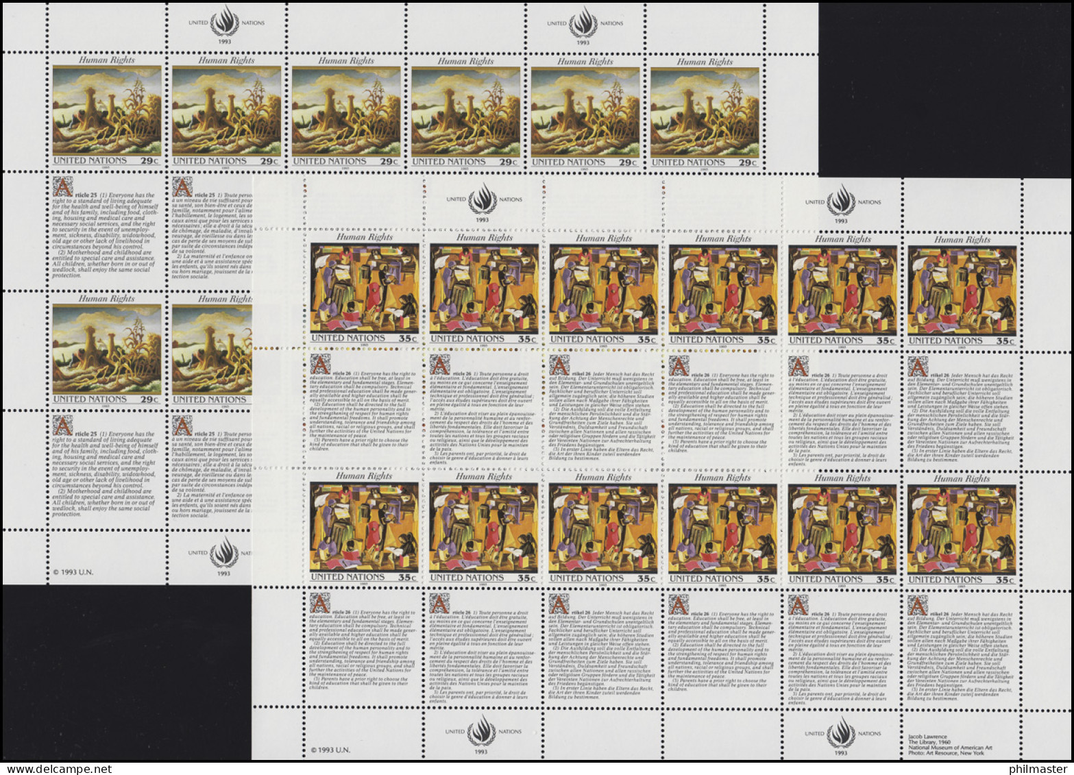 UNO New York 651-652 Erklärung Der Menschenrechte V 1993, ZD-Bogensatz ** - Altri & Non Classificati