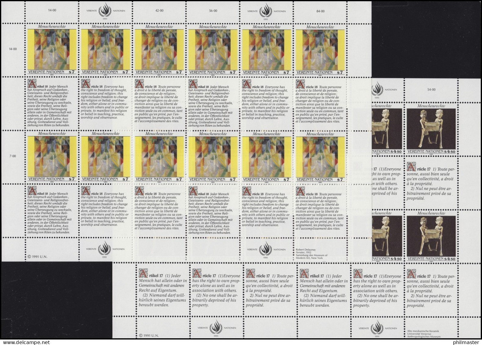 UNO Wien 123-124 Erklärung Der Menschenrechte III 1991, ZD-Bogensatz ** - Autres & Non Classés