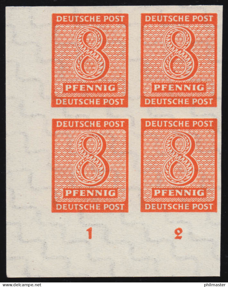 118Y Ziffer 8 Pfennig Mit WZ.Y Steigend: Viererblock Unten Links, ** Postfrisch  - Nuovi