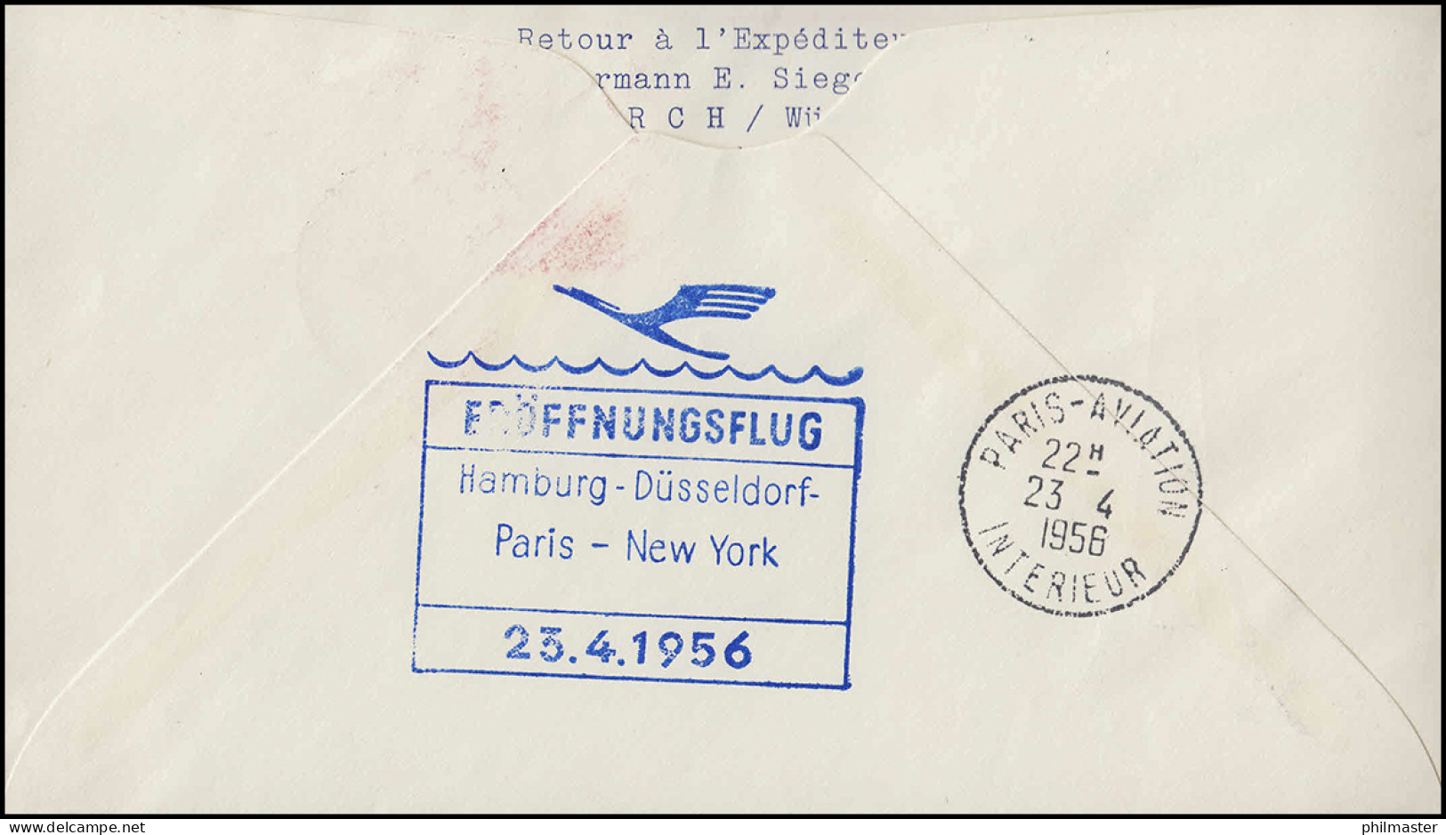 Eröffnungsflug Lufthansa LH 402 Paris, Düsseldorf 23.4.1956/ Paris 23.4.1956 - First Flight Covers