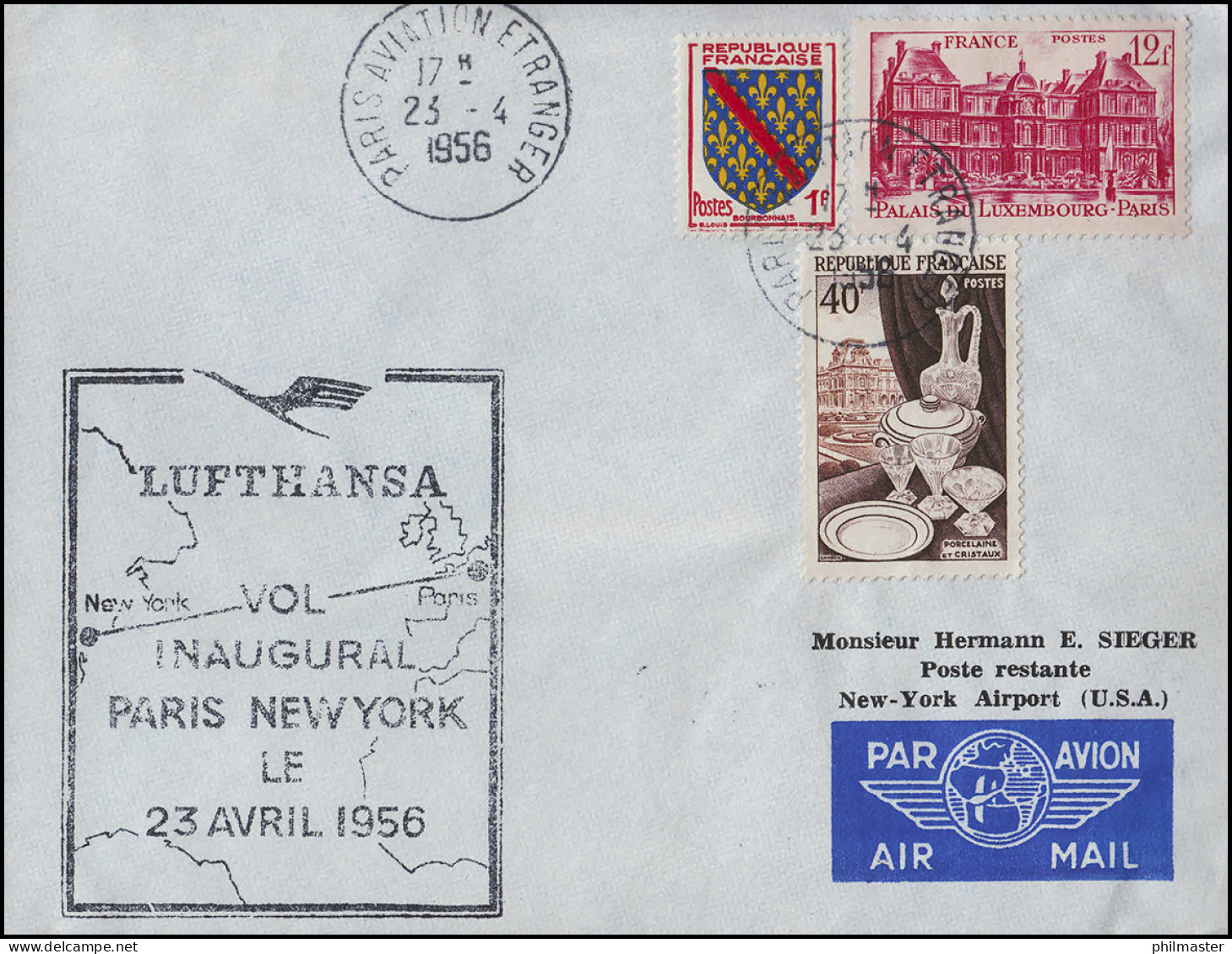 Eröffnungsflug Lufthansa Paris - New York, Paris 23.4.1956/ New York 24.4.1956 - First Flight Covers