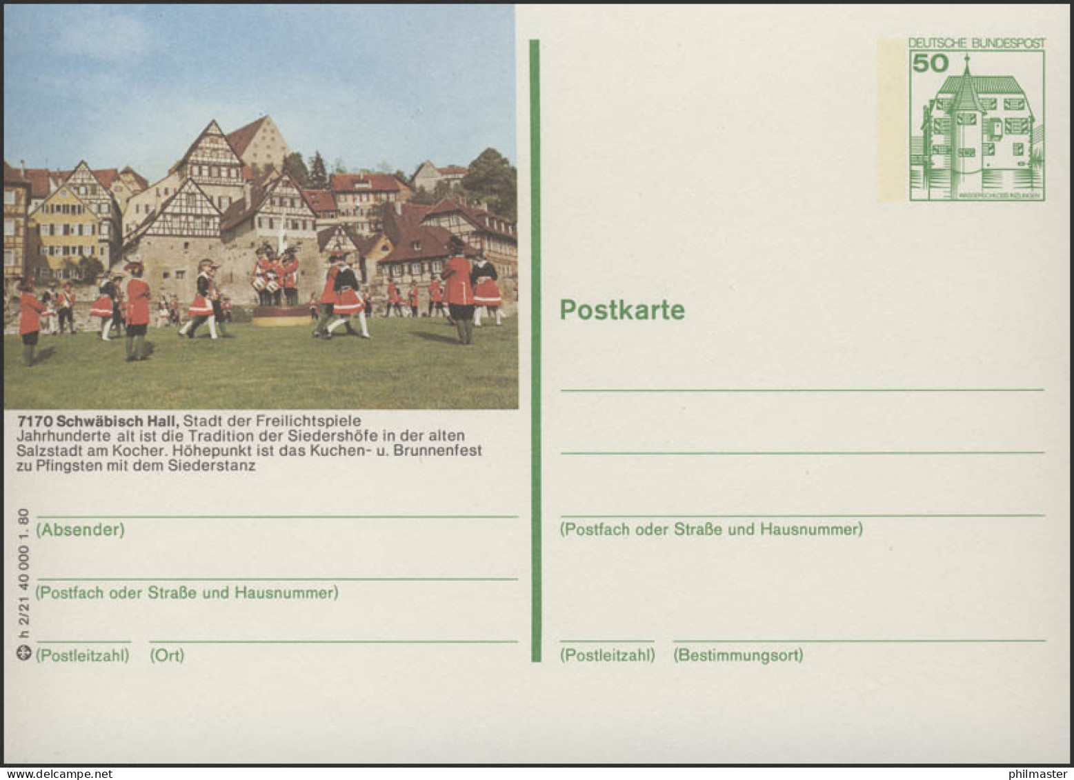 P130-h2/021 - 7170 Schwäbisch Hall, Siederstanz ** - Illustrated Postcards - Mint
