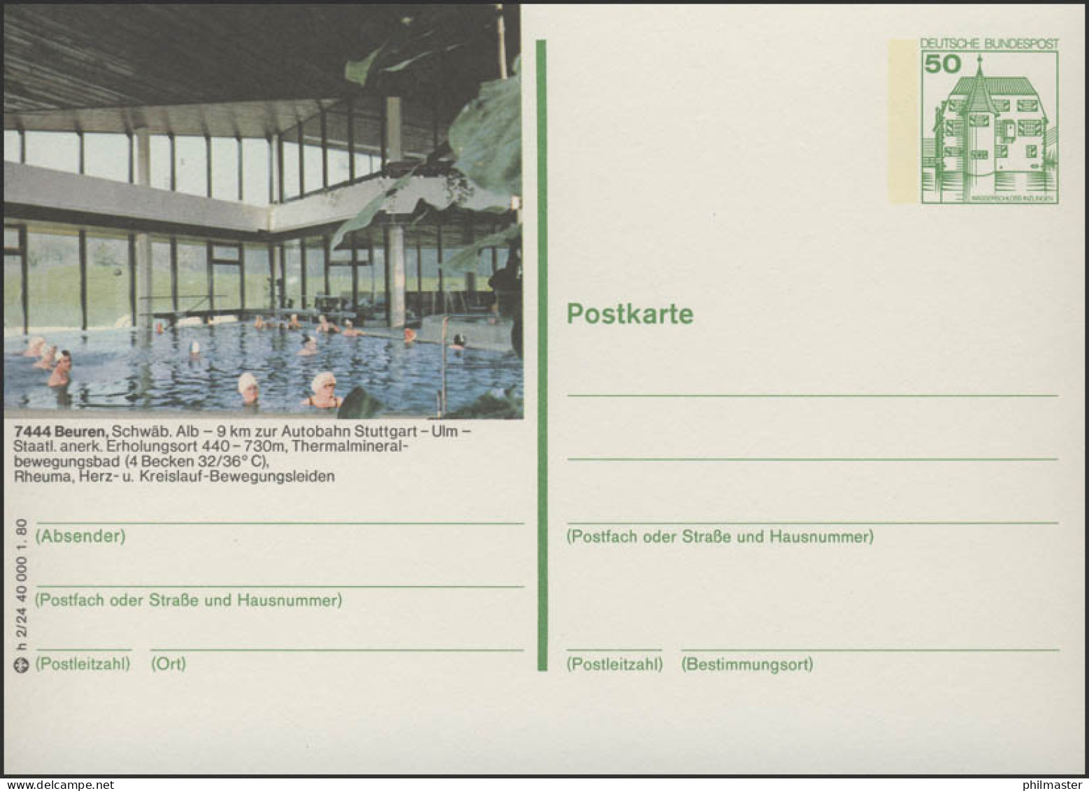 P130-h2/024 - 7444 Beuren, Thermalmineralbewegungsbad ** - Geïllustreerde Postkaarten - Ongebruikt