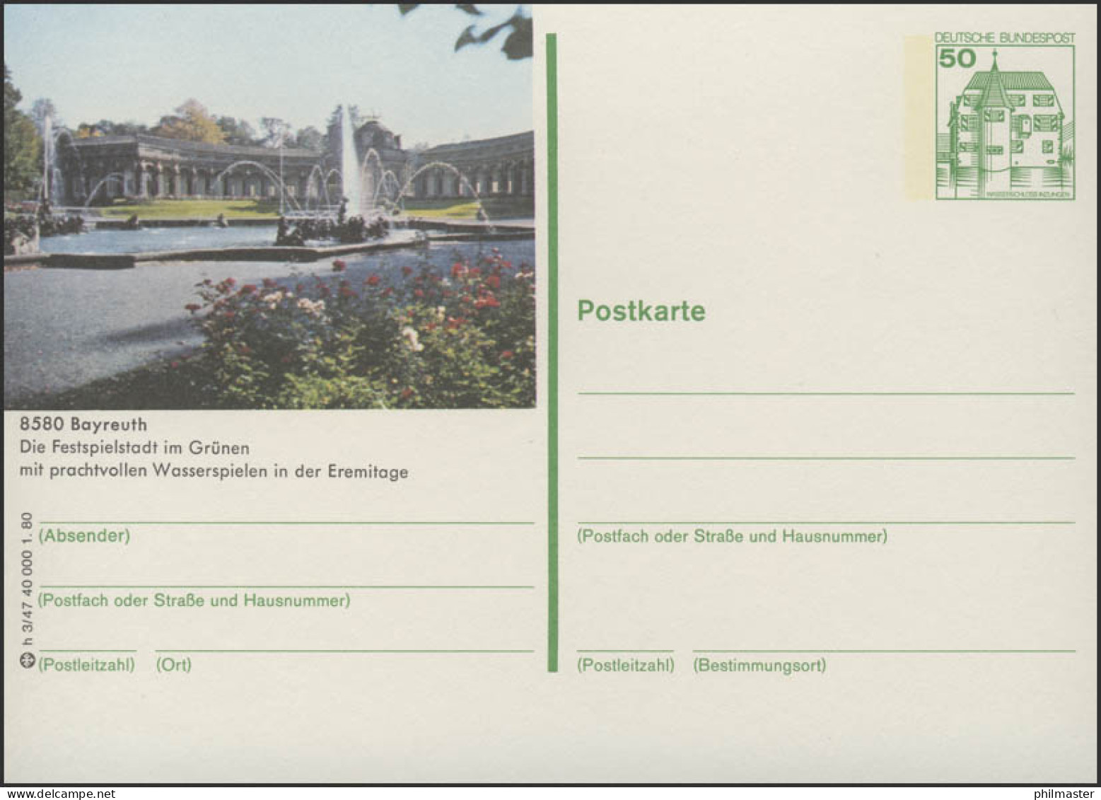 P130-h3/047 - 8580 Bayreuth, Eremitage ** - Cartoline Illustrate - Nuovi