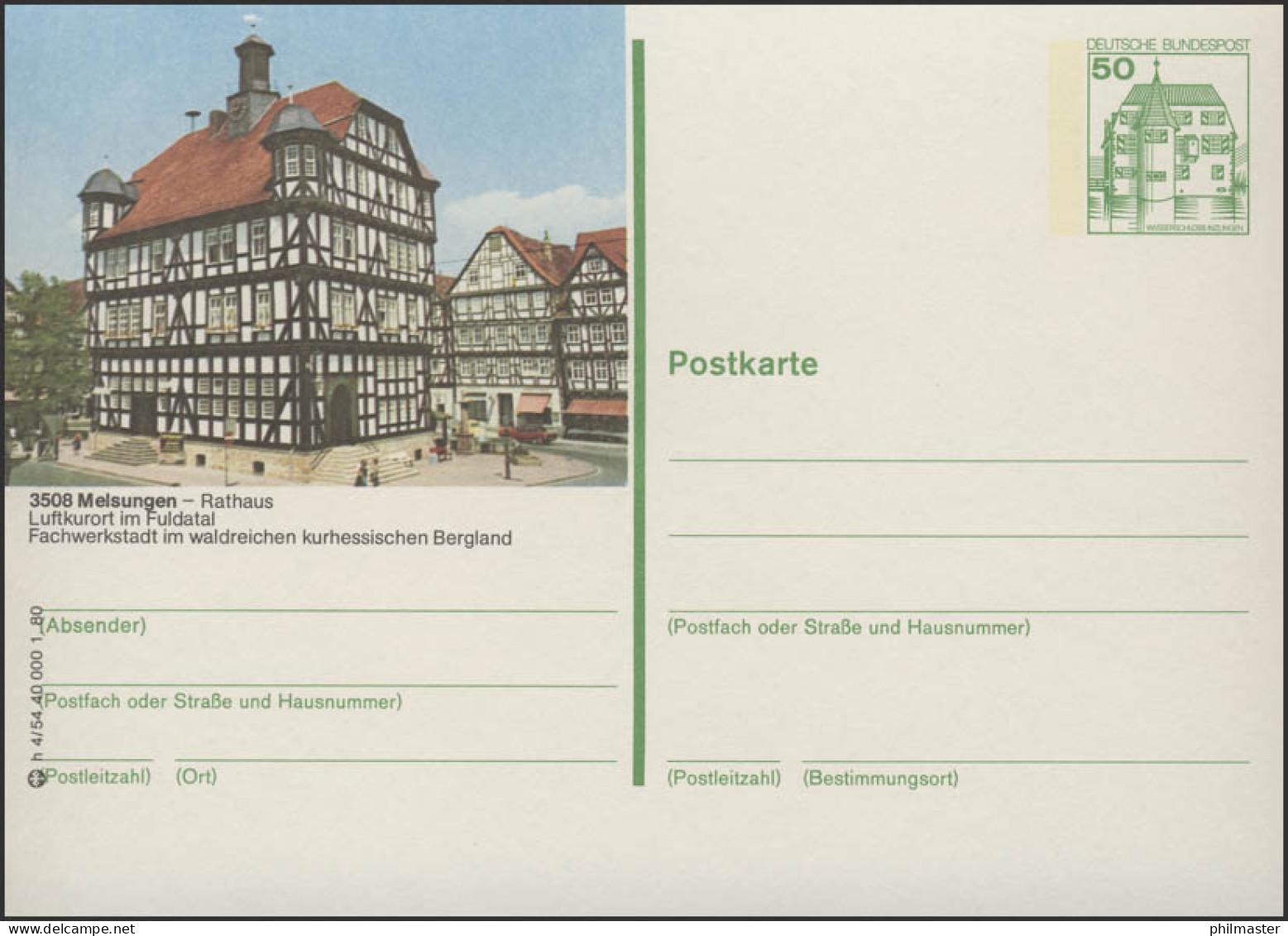 P130-h4/054 - 3508 Melsungen, Rathaus ** - Illustrated Postcards - Mint