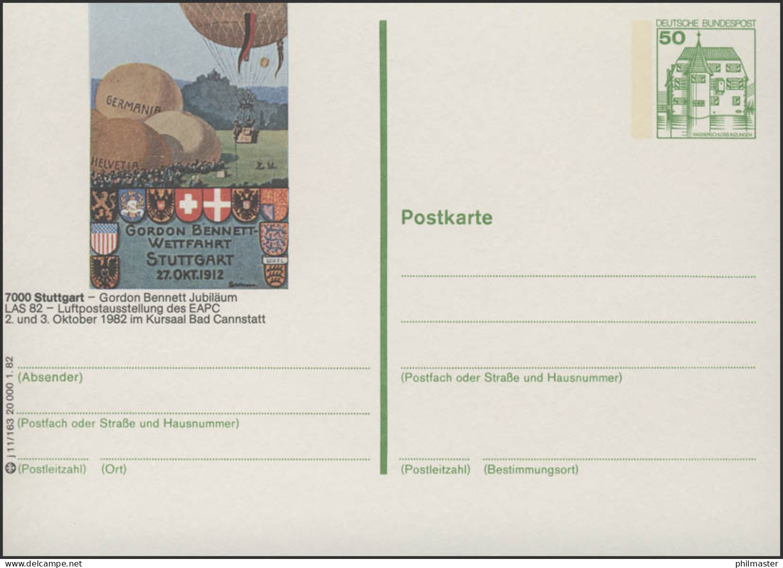 P134-j11/163 - 7000 Stuttgart, Gorden-Benett-Wettfahrt ** - Postales Ilustrados - Nuevos