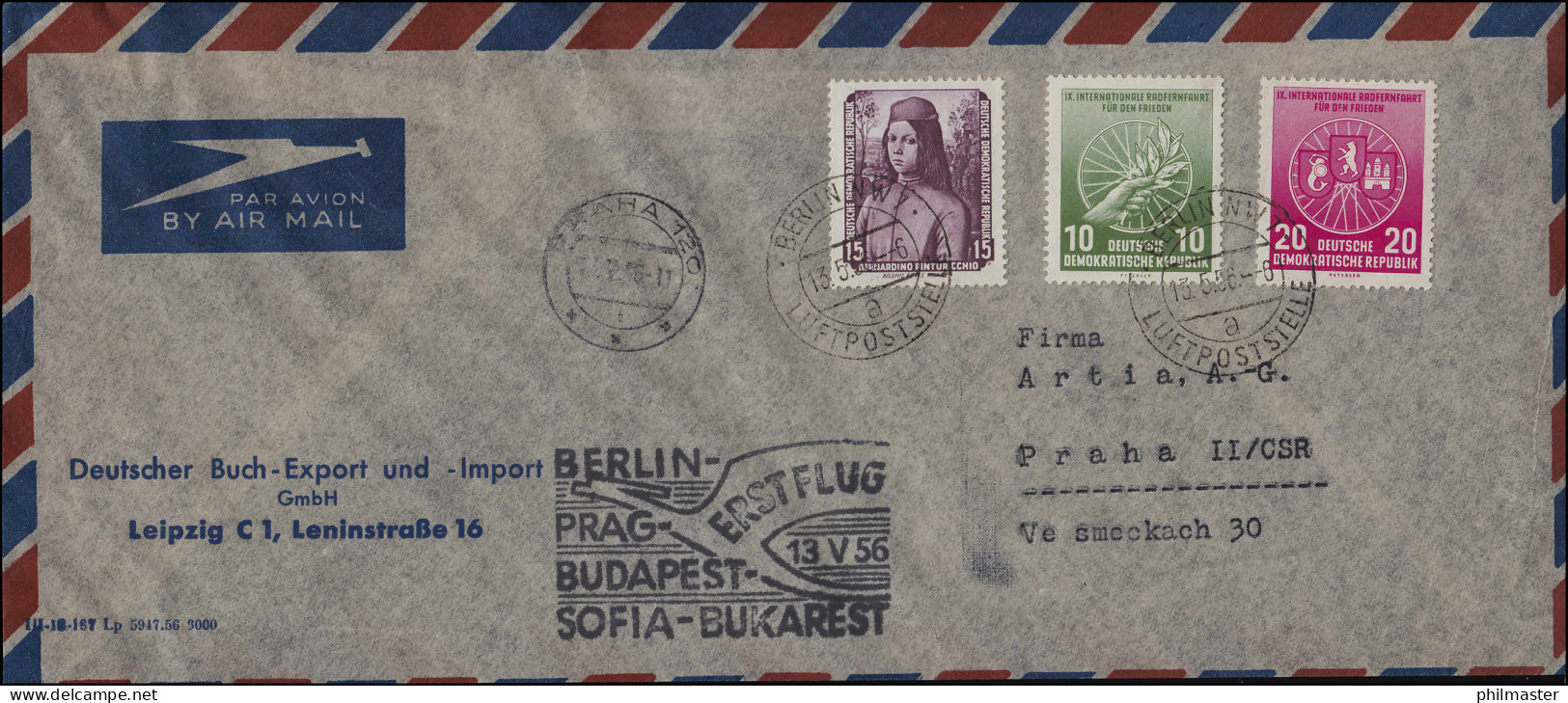 Eröffnungsflug Lufthansa Luftpost Air Mail DDR  Berlin 13.5.1956 / Prag 14.5.56 - Primi Voli