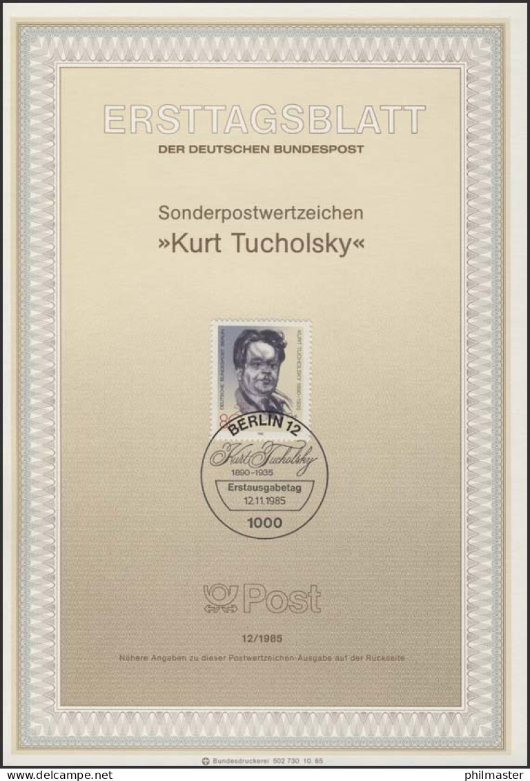 ETB 12/1985 Kurt Tucholsky - 1. Tag - FDC (Ersttagblätter)