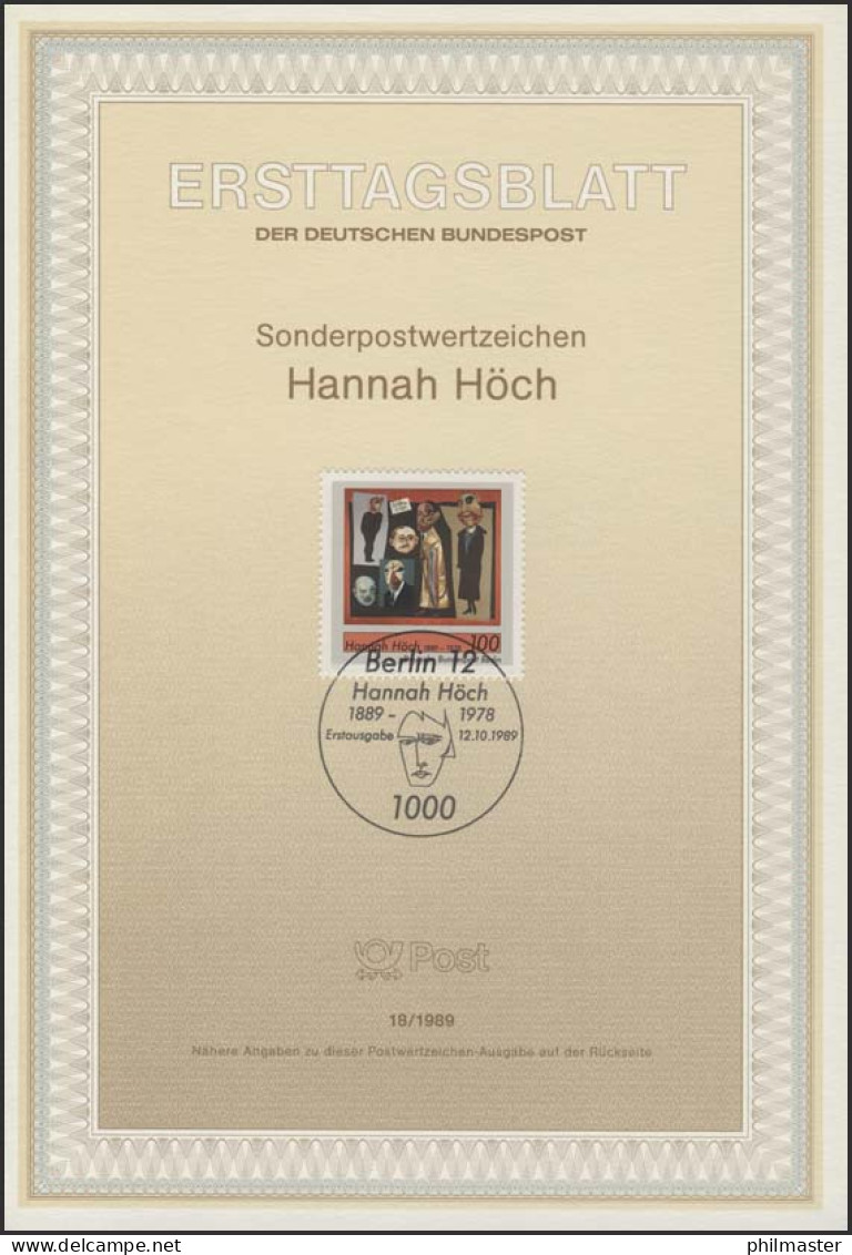 ETB 18/1989 Hannah Höch, Malerin - 1st Day – FDC (sheets)