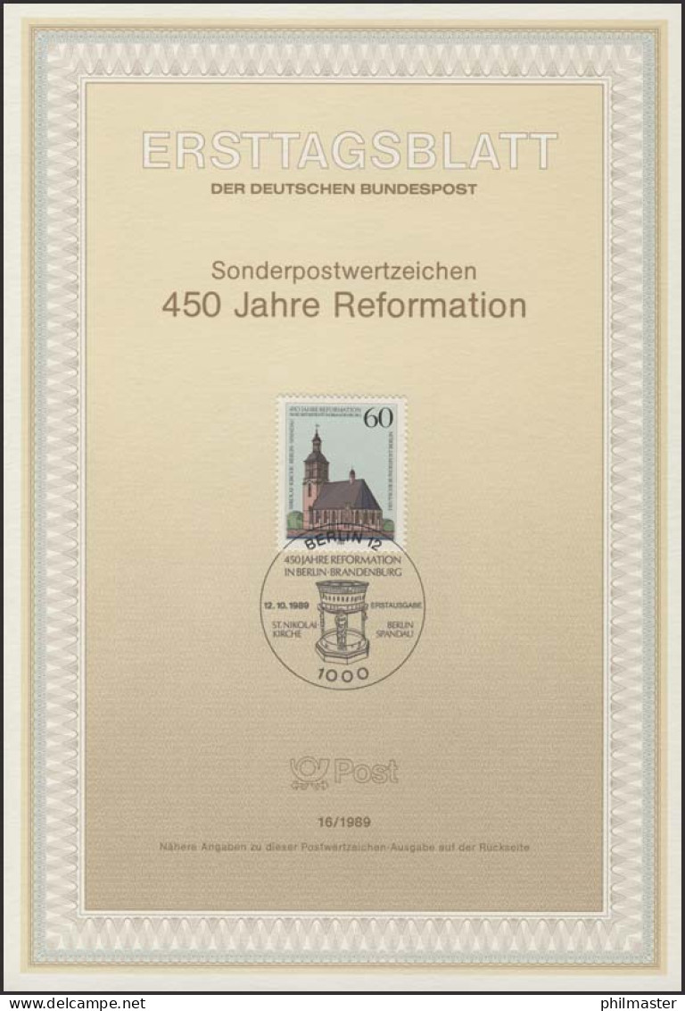ETB 16/1989 Reformation Im Kurfürstentum Brandenburg - 1. Tag - FDC (Ersttagblätter)