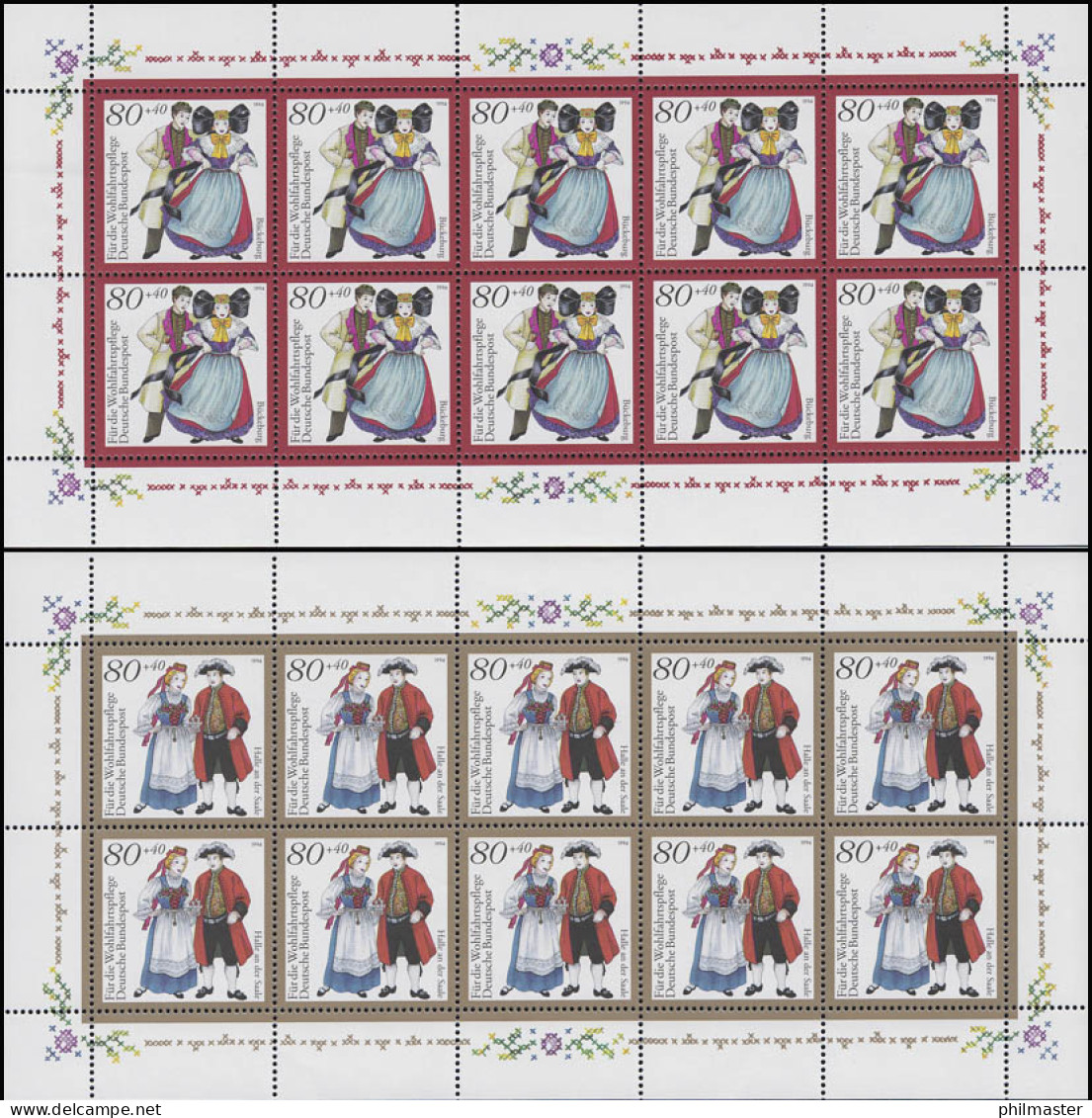 1757-1761 Deutsche Trachten - Fünf 10er-Bogen Komplett Postfrisch ** - 1991-2000