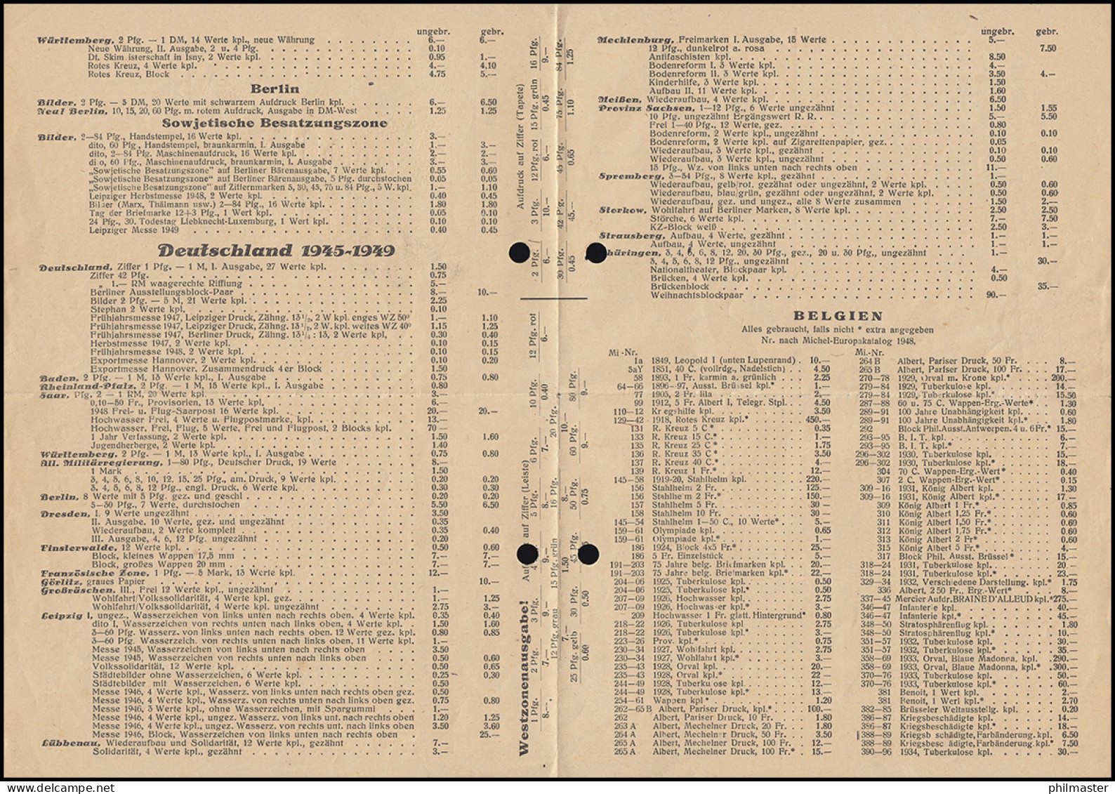 Preisliste Als Falt- Drucksache Von Briefmarken Brückner BERLIN 19.4.49 N. Hagen - Storia Postale