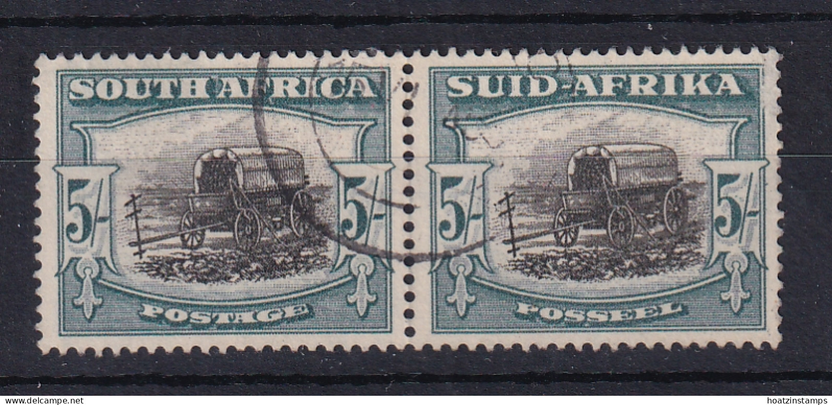 South Africa: 1933/48   Ox-wagon   SG64b    5/-   Black & Blue-green     Used Pair - Used Stamps