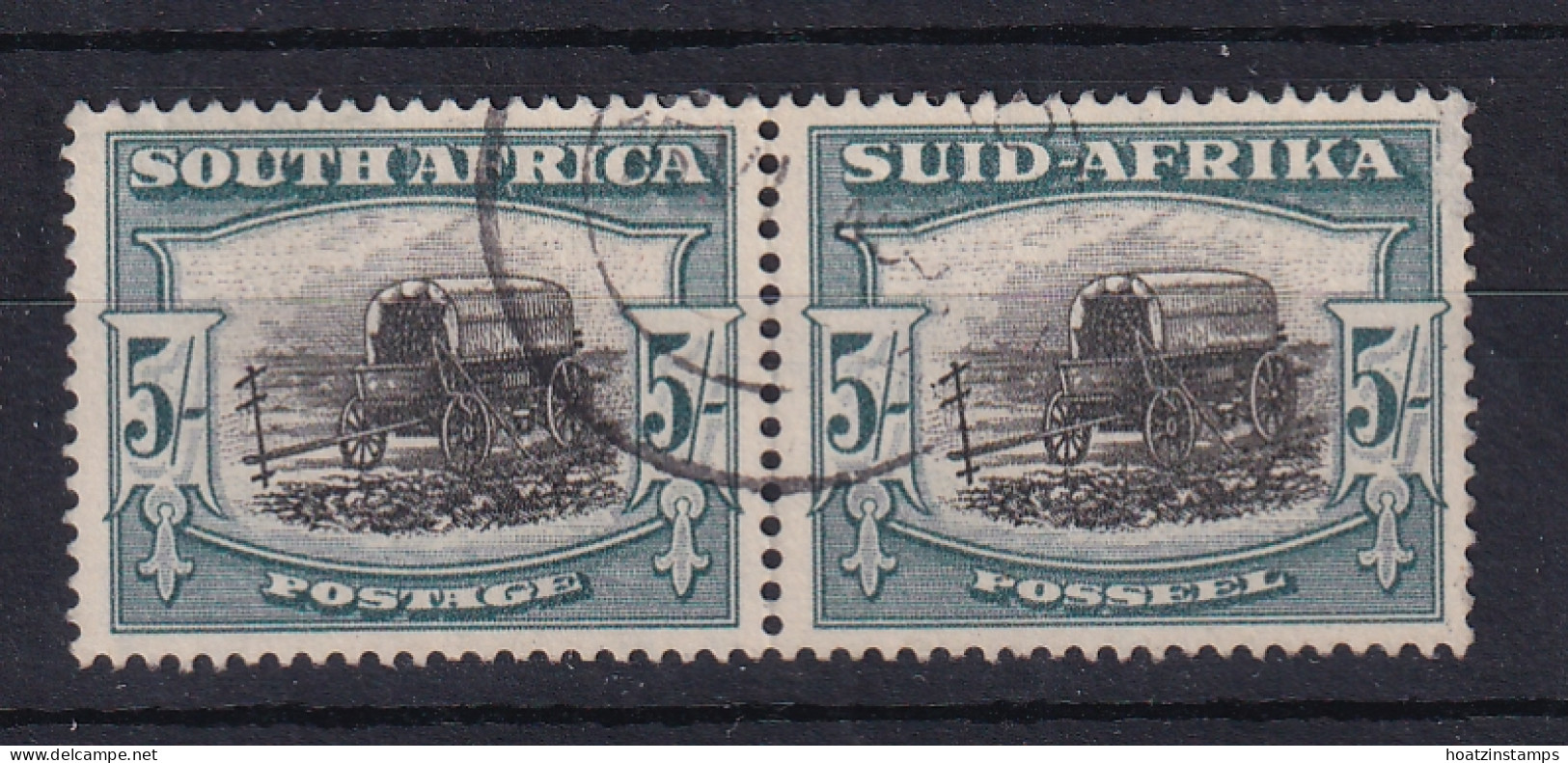 South Africa: 1933/48   Ox-wagon   SG64b    5/-   Black & Blue-green     Used Pair - Gebruikt