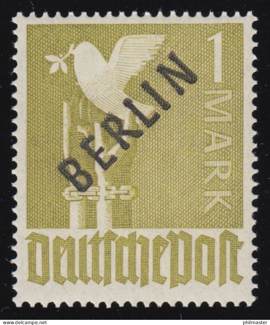 17c Schwarzaufdruck 1 Mark ** Helloliv, Gelbgrüne Fluoreszenz - Unused Stamps