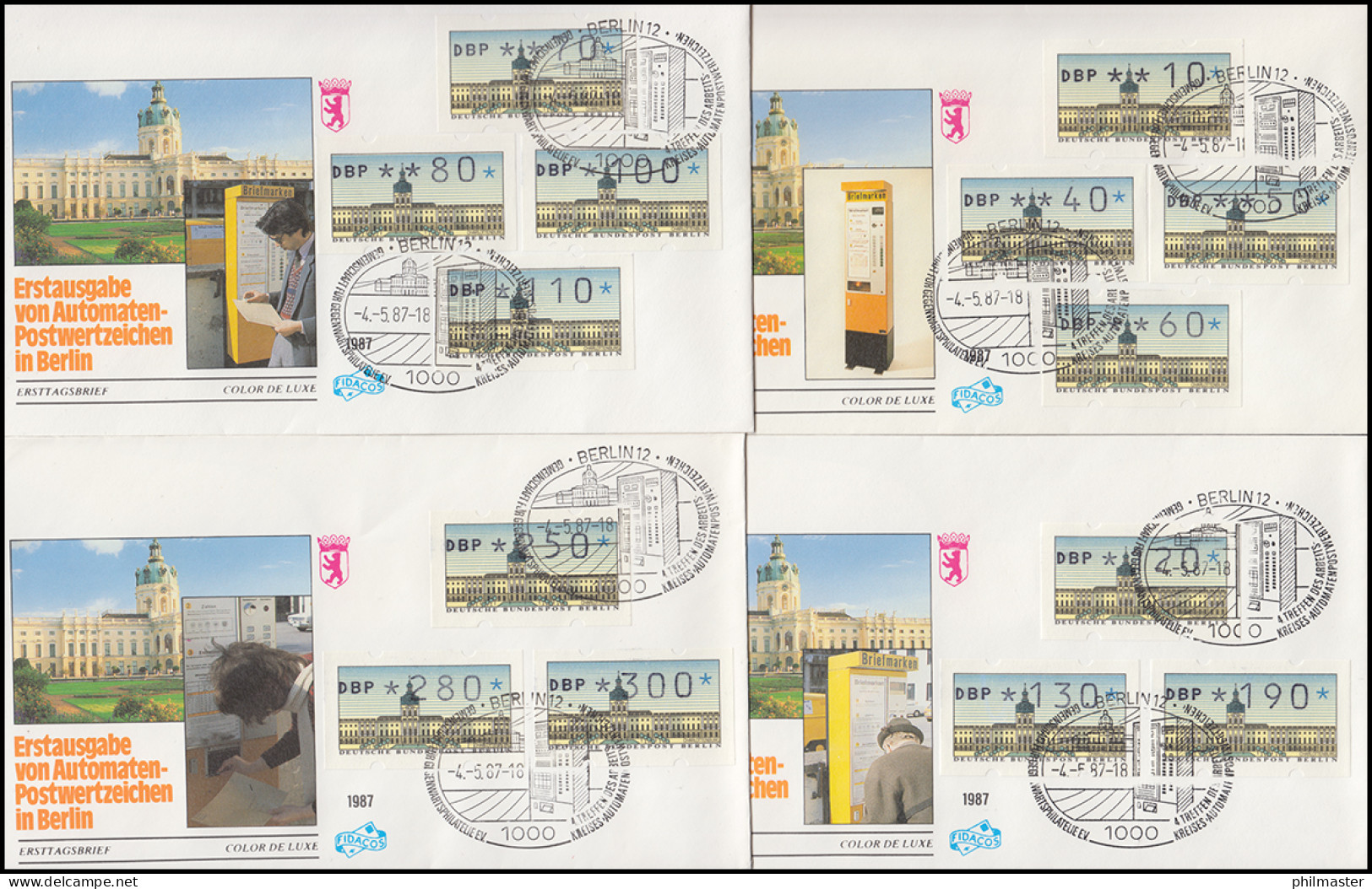 ATM Berlin 14 Werte 10-300 Pf - Satz Auf  4 FIDACOS-FDC Mit ESSt Berlin 4.5.1987 - Roulettes