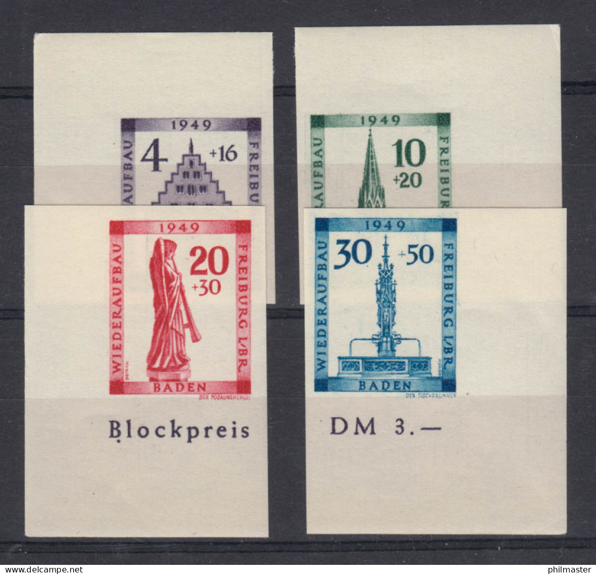 38-41B Rotes Kreuz 1949, Satz Ungezähnt ** Alle Tiefst Geprüft Straub BPP - Baden