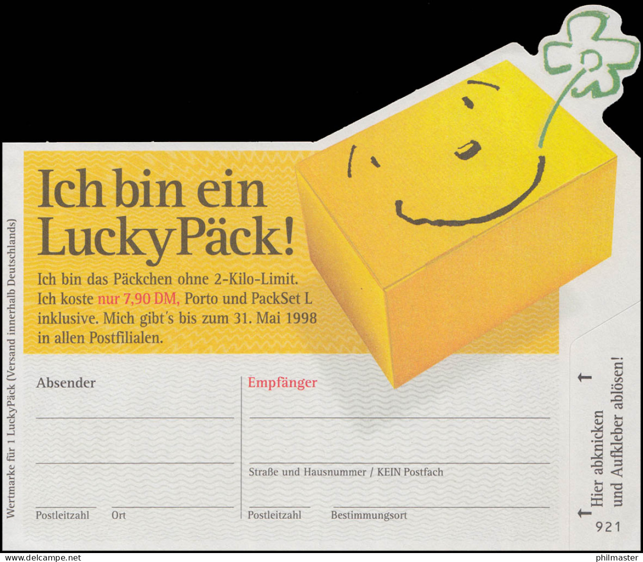 LuckyPäck Päckchenadresszettel PZ 5 II Stanzung Rund **, Mit ET-Quittung 21.3.98 - Macchine Per Obliterare (EMA)