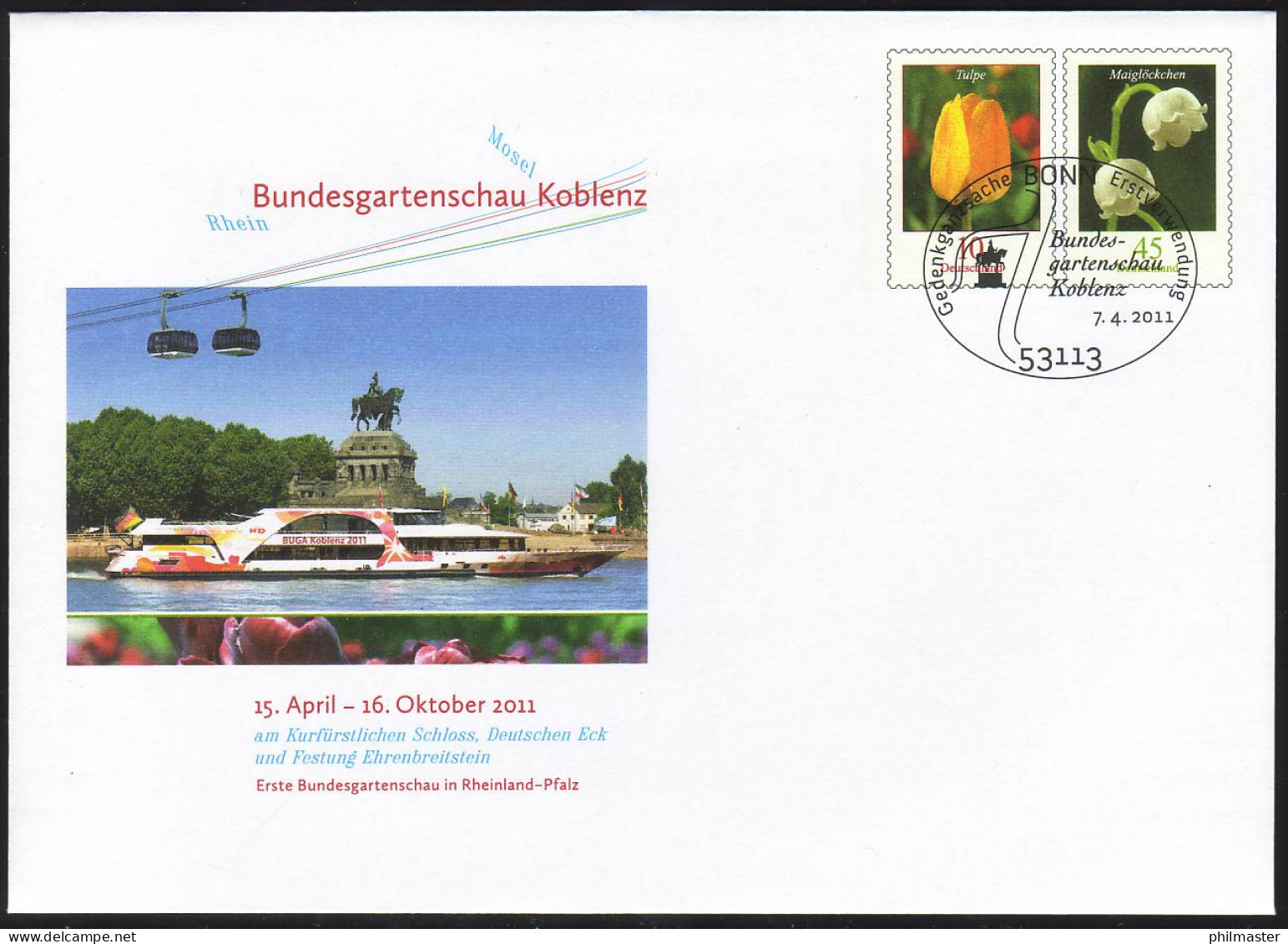 U 41 Blumen 10+45 Cent Bundesgartenschau Koblenz, EV-O Bonn 7.4.11 - Covers - Mint