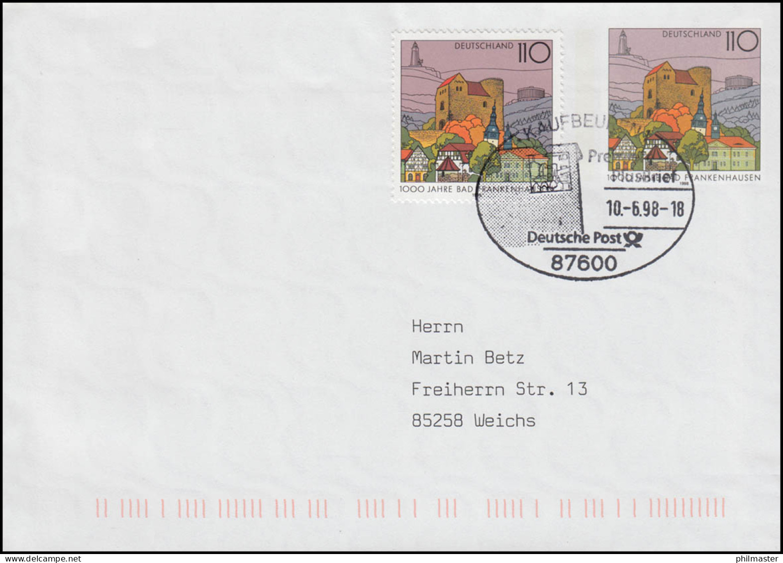 USo 1 Mit Passender Zusatzfrankatur 1978 Auf FDC ESSt KAUFBEUREN 10.6.98 - Briefomslagen - Ongebruikt