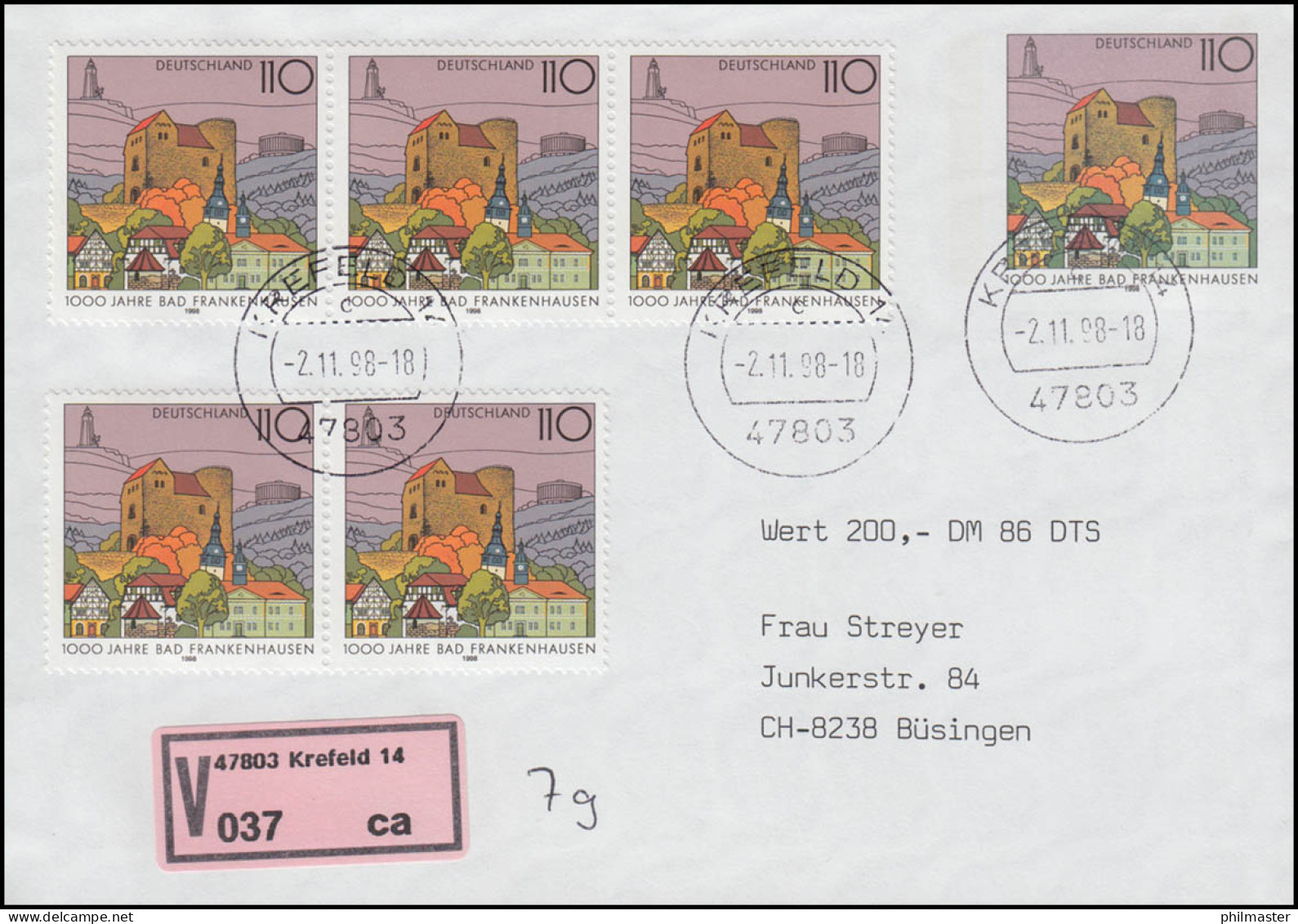 USo 5 AIIY Mit Passender Zusatzfrankatur 1978 Auf Wert-FDC Krefeld 2.11.98 - Umschläge - Ungebraucht
