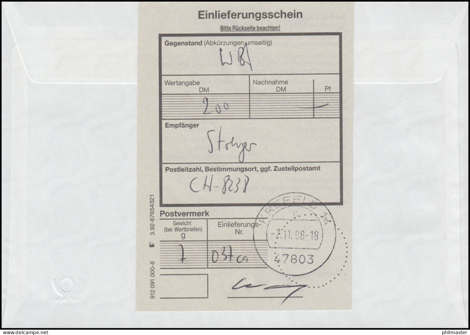 USo 5 AIIY Mit Passender Zusatzfrankatur 1978 Auf Wert-FDC Krefeld 2.11.98 - Enveloppes - Neuves