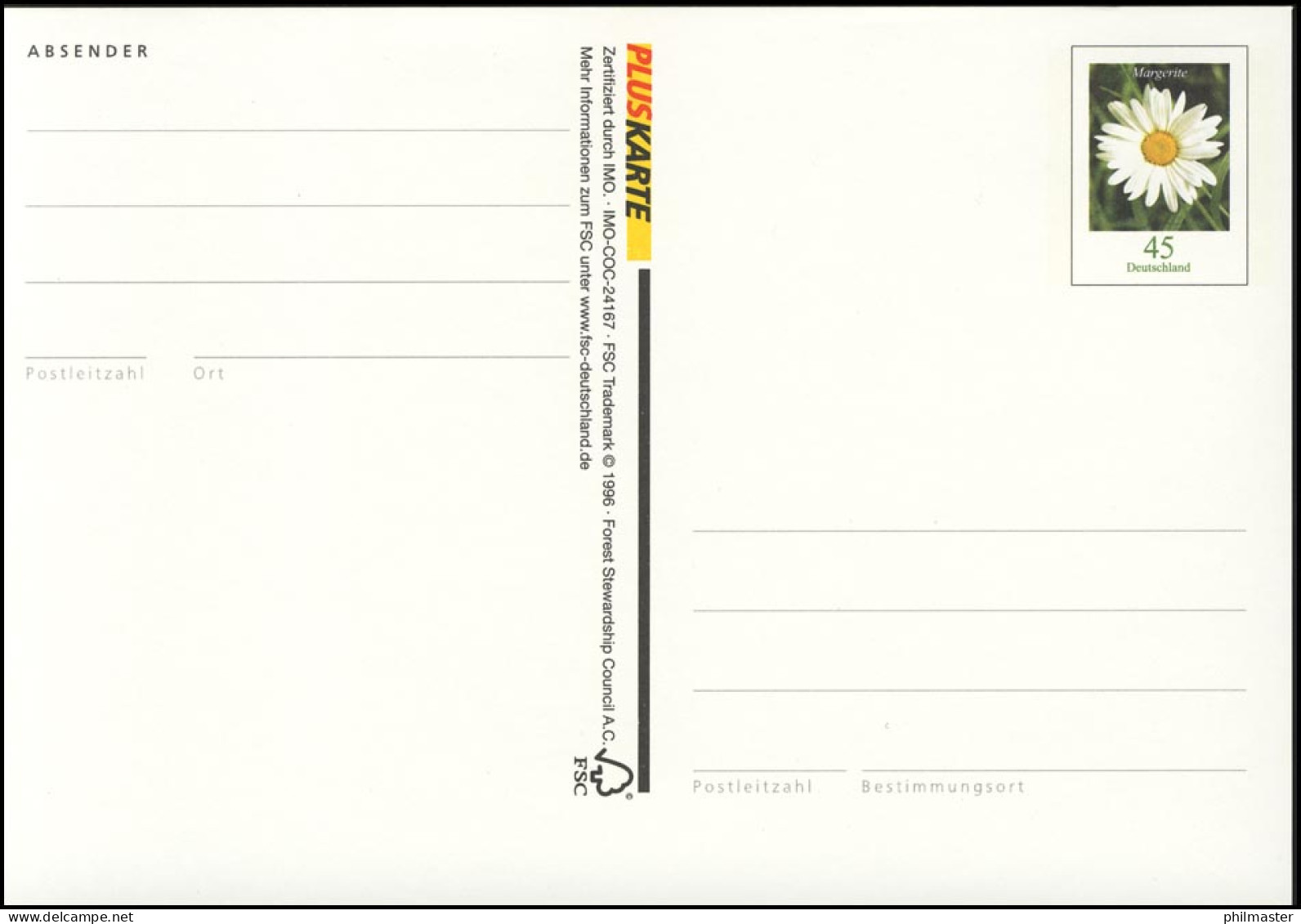 P 164 Blume 45 Cent, Mit Linienrahmen, ** - Postcards - Mint