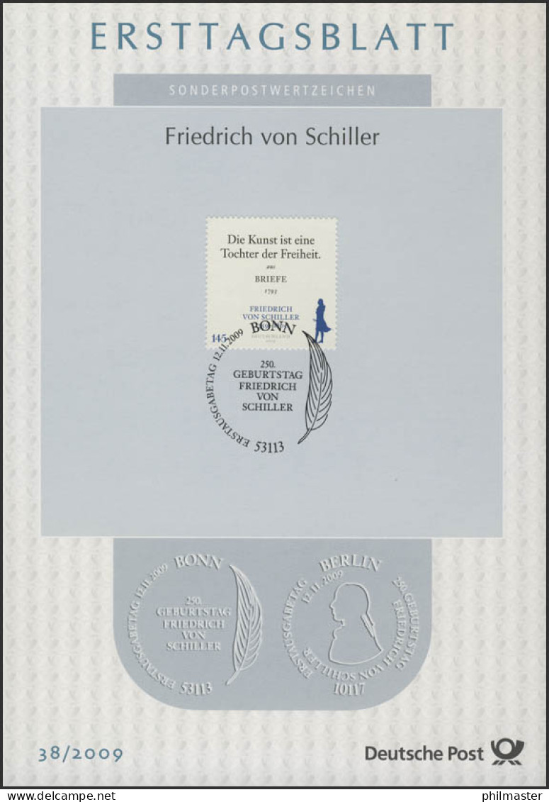 ETB 38/2009 Friedich Von Schiller, Dichter - 2001-2010