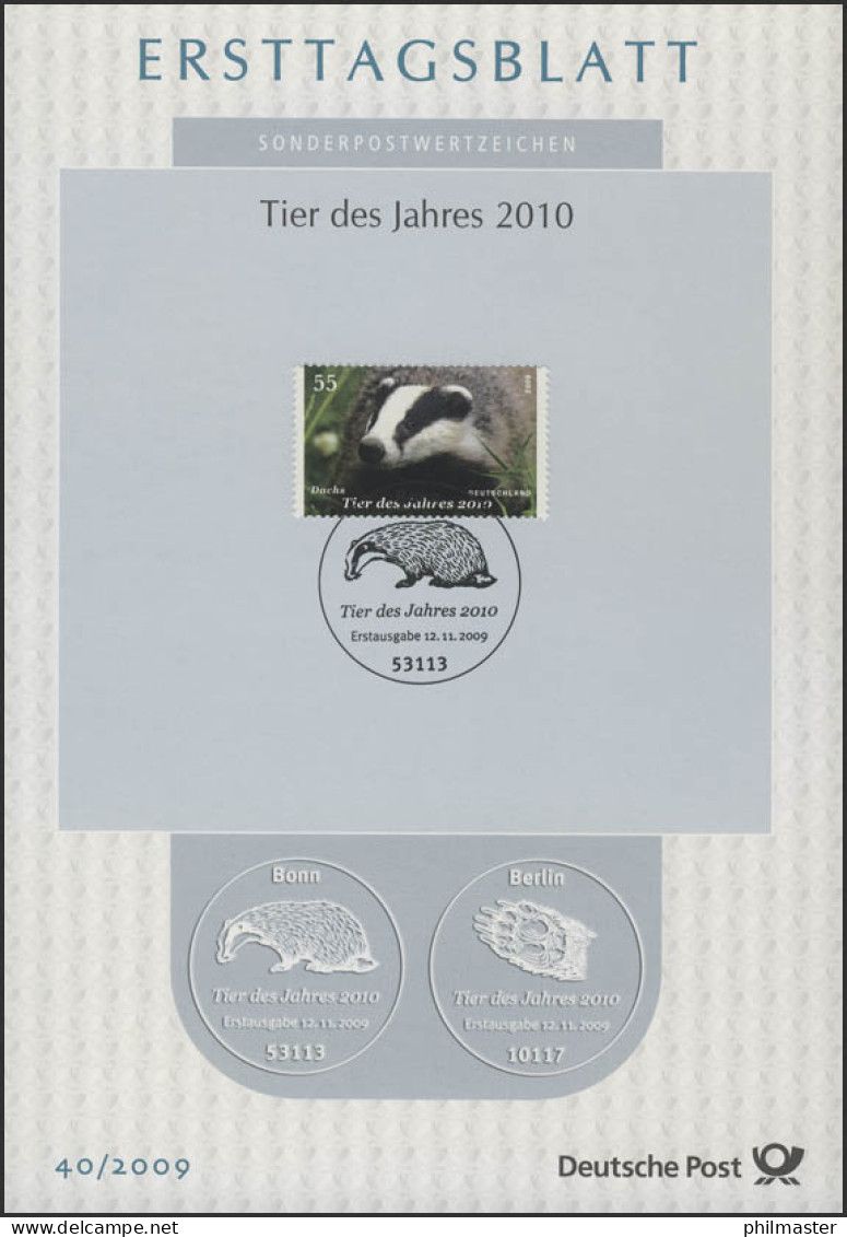 ETB 40/2009 Tier Des Jahres, Dachs - 2001-2010