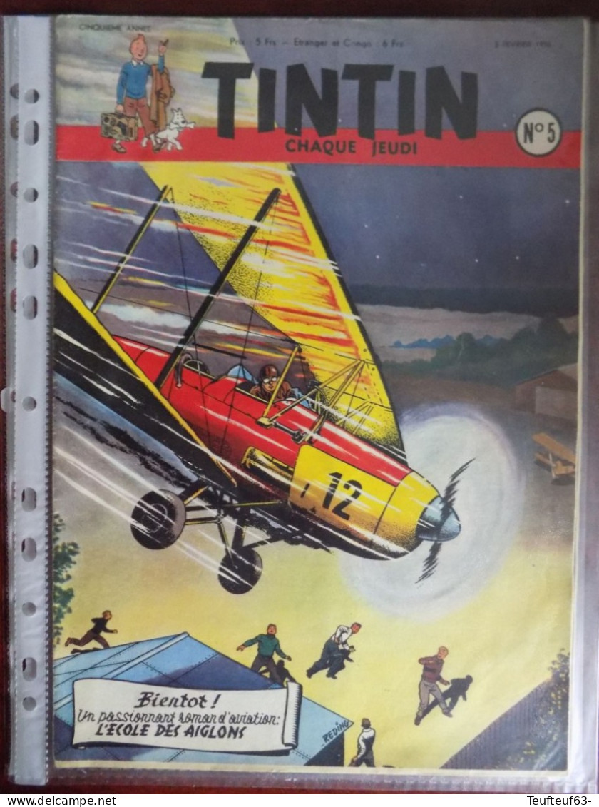 Tintin N° 5/1950 Couv. Reding - Tintin Dans " L'or Noir " - Tintin