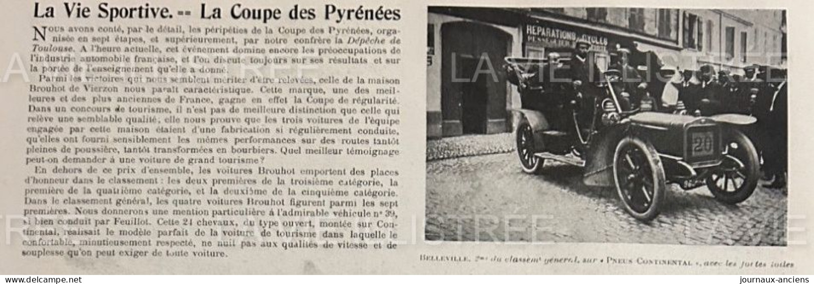 1905 COURSE AUTOMOBILE - LA COUPE DES PYRÉNÉES - BALBOT - HELLEVILLE - VOITURE BOUHOT - PNEUS CONTINENTAL - 1900 - 1949