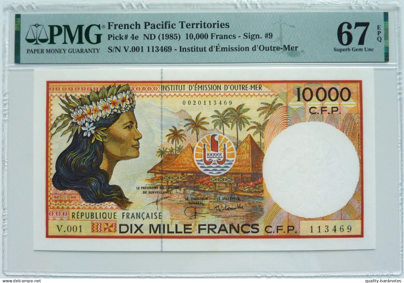 •Q-B• FRENCH PACIFIC TERRITORIES 10000 FRANCS 1985 •P 4 E• PMG 67 SUPERB GEM UNC - Autres - Océanie