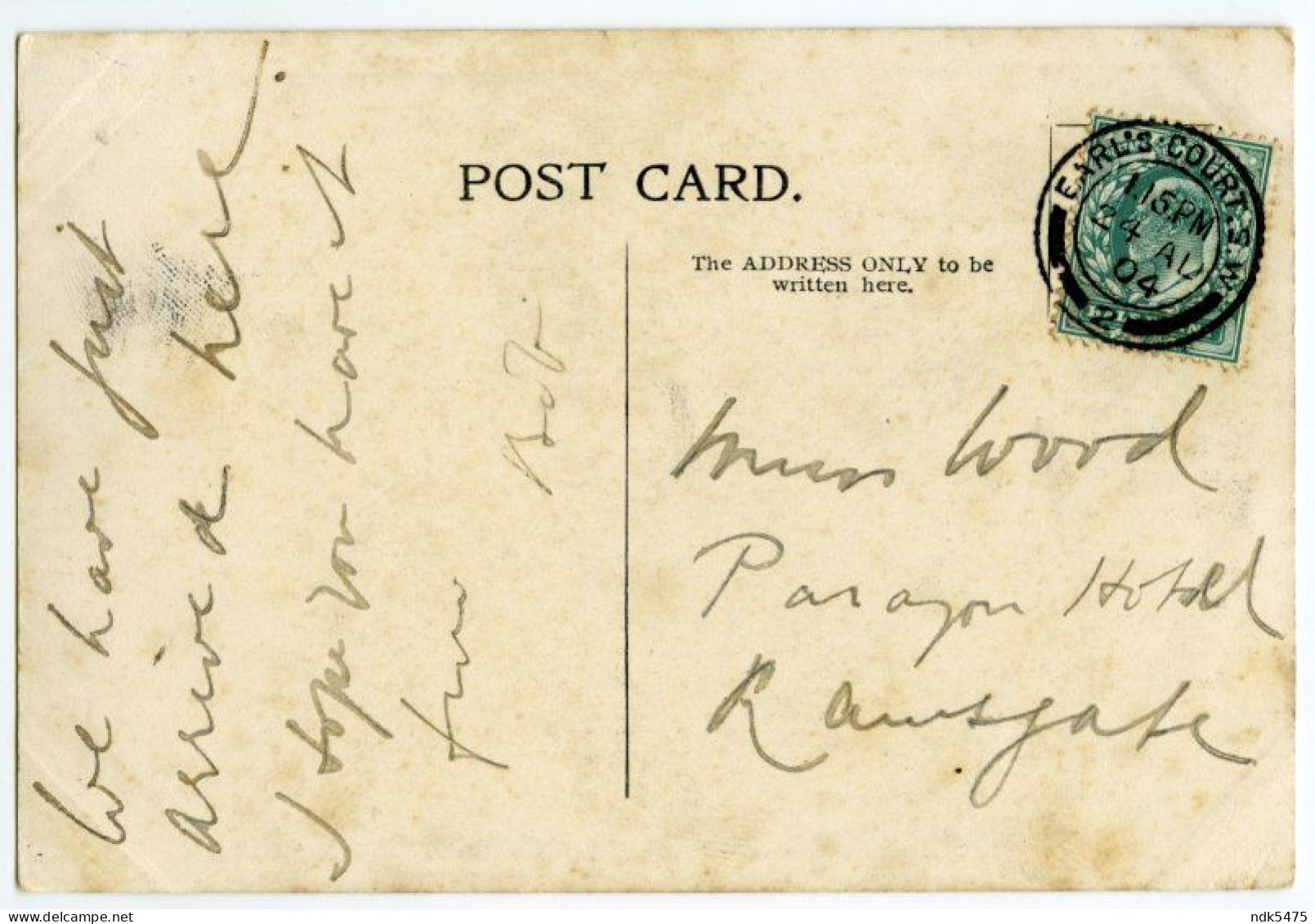 ITALIAN EXHIBITION EARLS COURT, 1904 : SIR HIRAM MAXIM'S FLYING MACHINE / POSTMARK / RAMSGATE, PARAGON HOTEL (WOOD) - Exposiciones