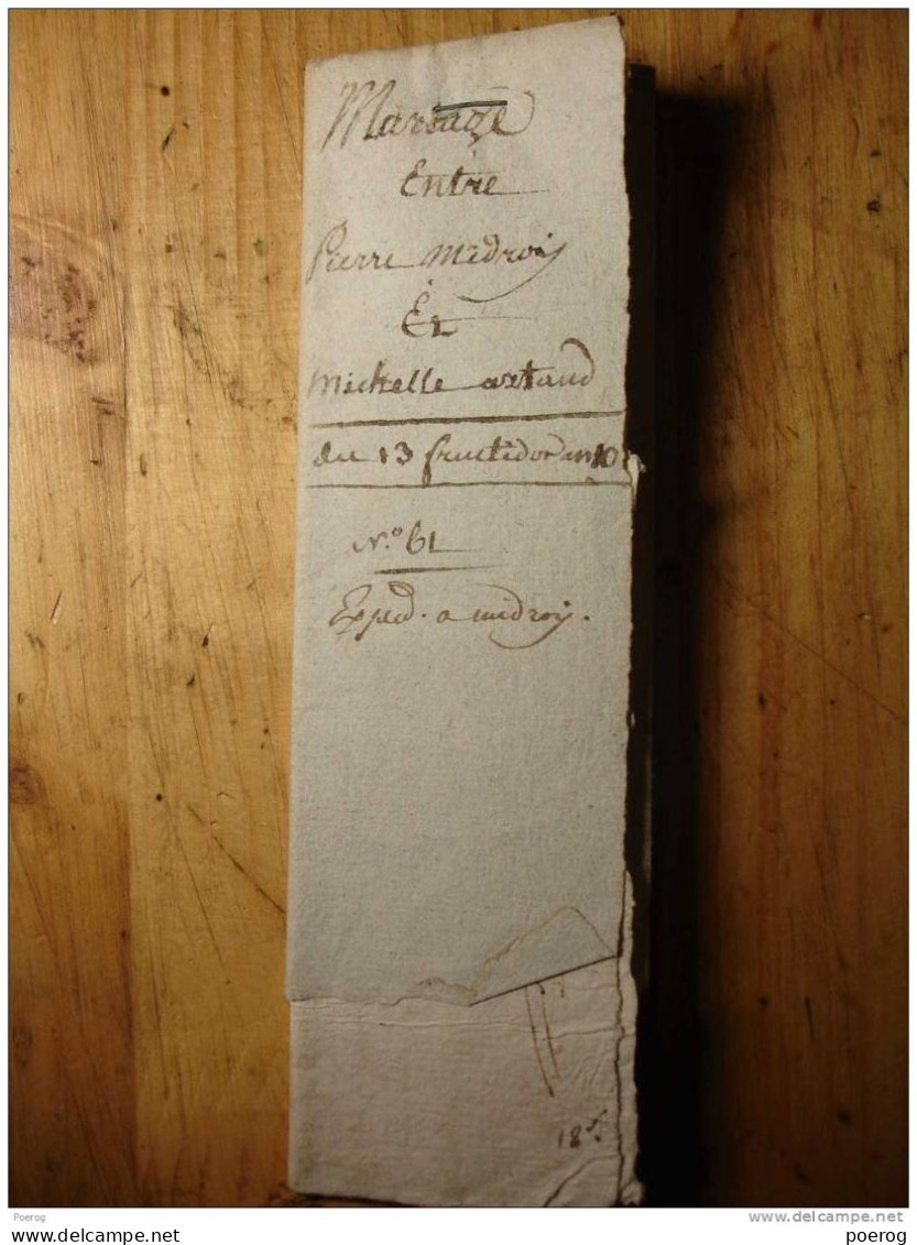 MANUSCRIT - ACTE DE MARIAGE Du 13 Fructidor An 10 (31 Aout 1802) - GENEALOGIE PIERRE MIDROY ET MICHELLE ARTAUD - Manuscritos