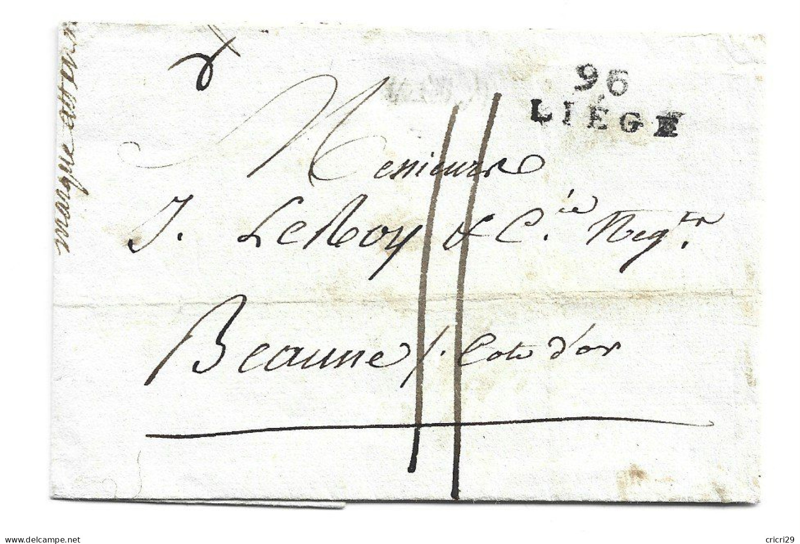 Marque Postale " 96  Liège " , En Noir  Sur Lettre De 1805 , Département Conquis : - 1792-1815: Départements Conquis