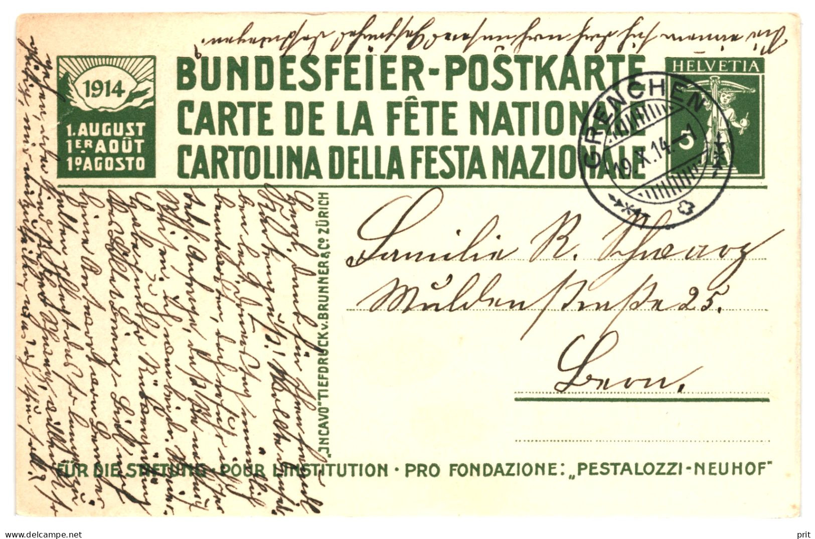 Switzerland 1914 Used Stamped Stationery, Grenchen Postmark, Pestalozzi Und Sein Enkel Gottlieb - Stamped Stationery