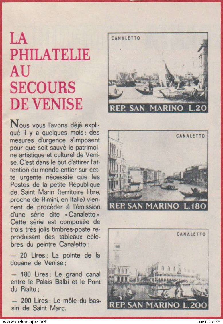 La Philatélie Au Secours De Venise. Timbre De Saint Marin. Italie. Tableau De Canalleto. 1971. - Publicités