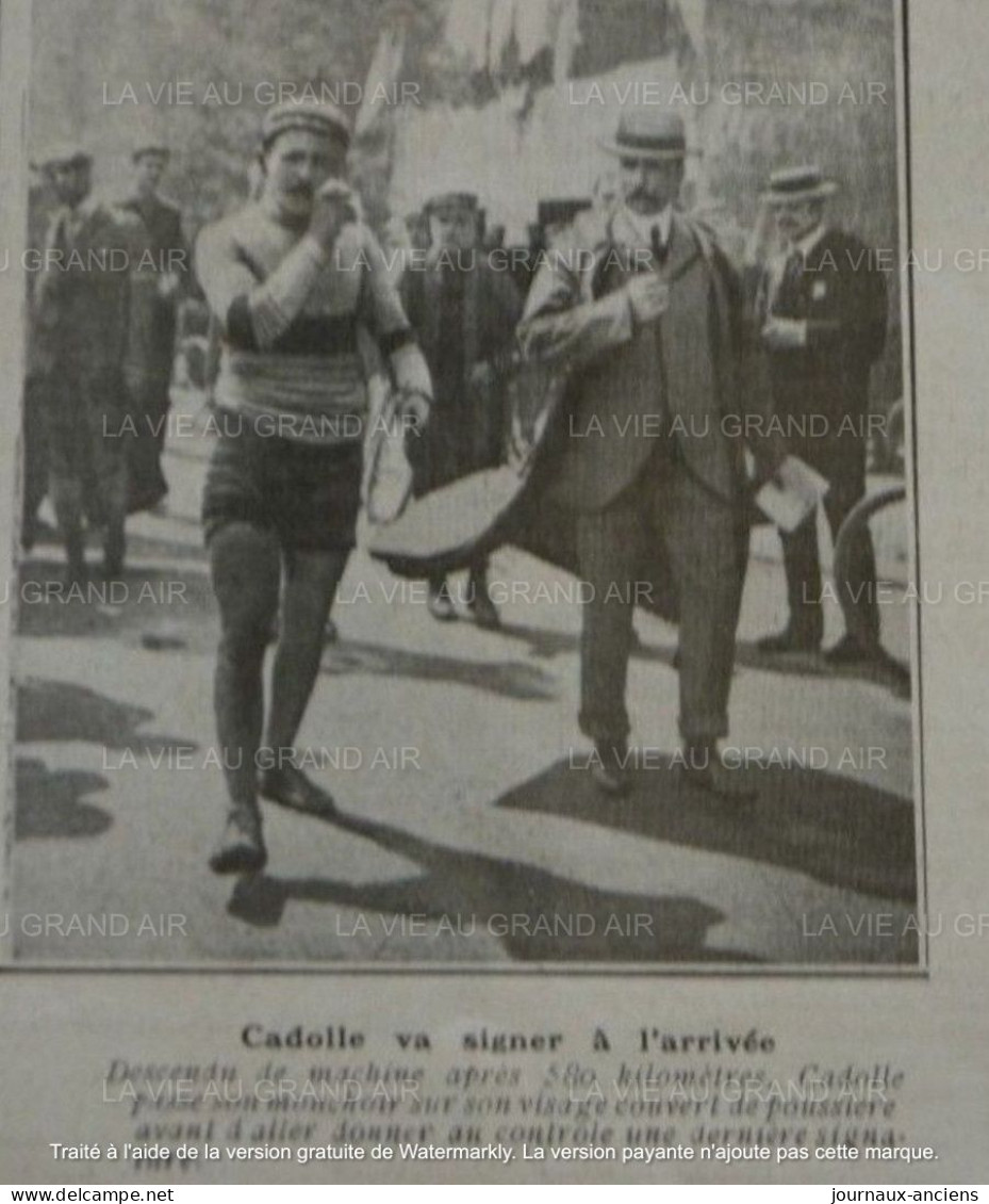 1906 CYCLISME - COURSE BORDEAUX = PARIS - MARCEL CADOLLE - DOURDAN - SAINT LYÉ - LA VIE AU GRAND AIR - 1900 - 1949