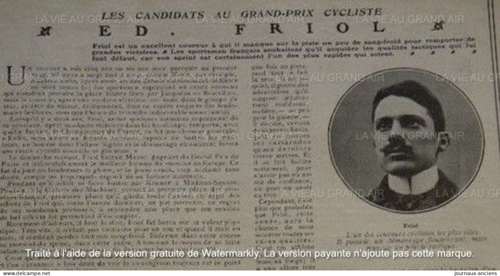 1906 LES CANDIDATS AUX GRAND PRIX CYCLISTE - EDMOND FRIOL - LA VIE AU GRAND AIR - 1900 - 1949