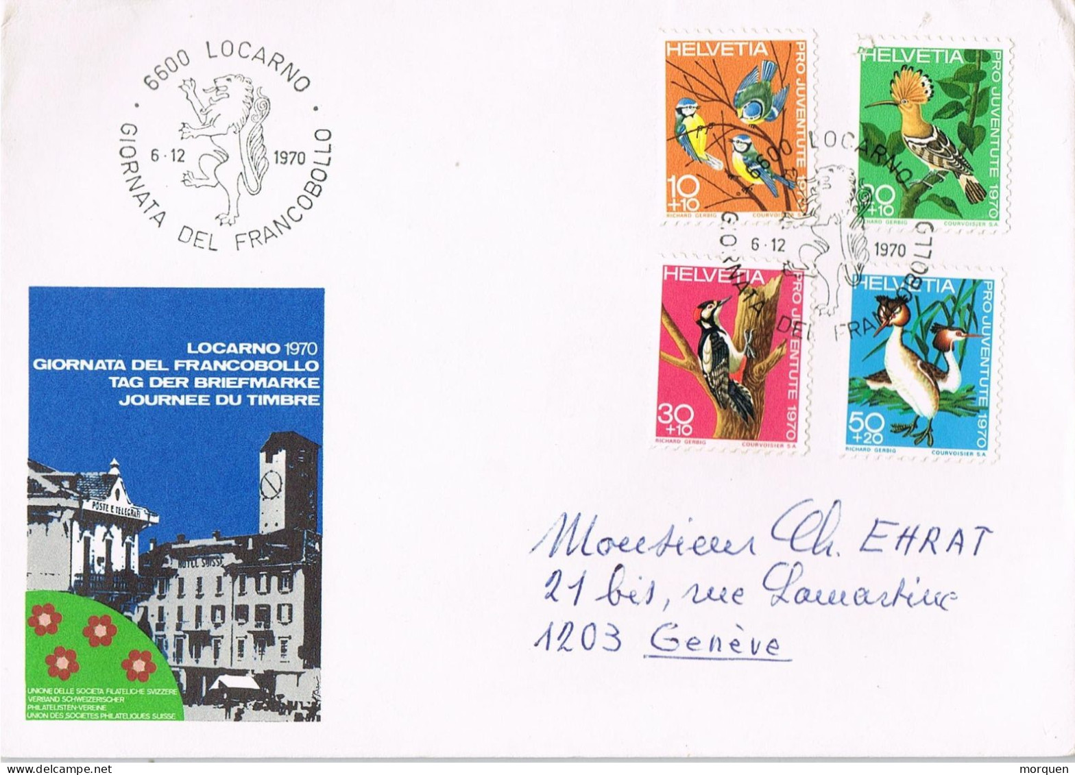 54854. Carta LOCARNO (Suisse) 1970. Dia Del Sello. Pro Juventute Stamps - Briefe U. Dokumente