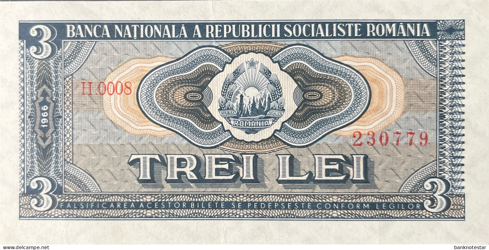 Romania 3 Lei, P-92 (1966) - AU - RARE - Rumania