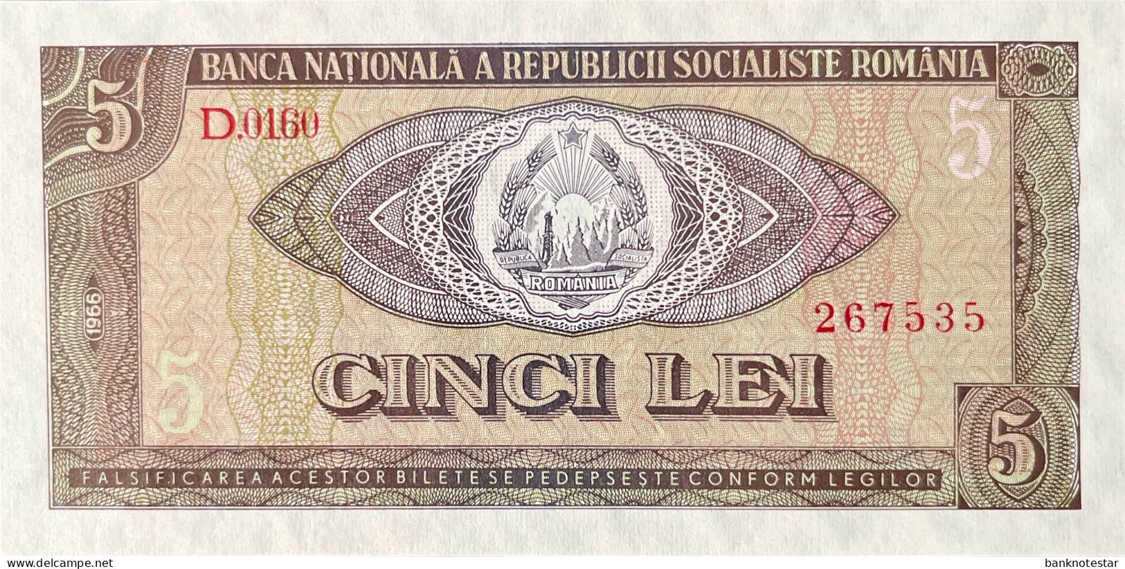 Romania 5 Lei, P-93 (1966) - UNC - RARE - Rumänien