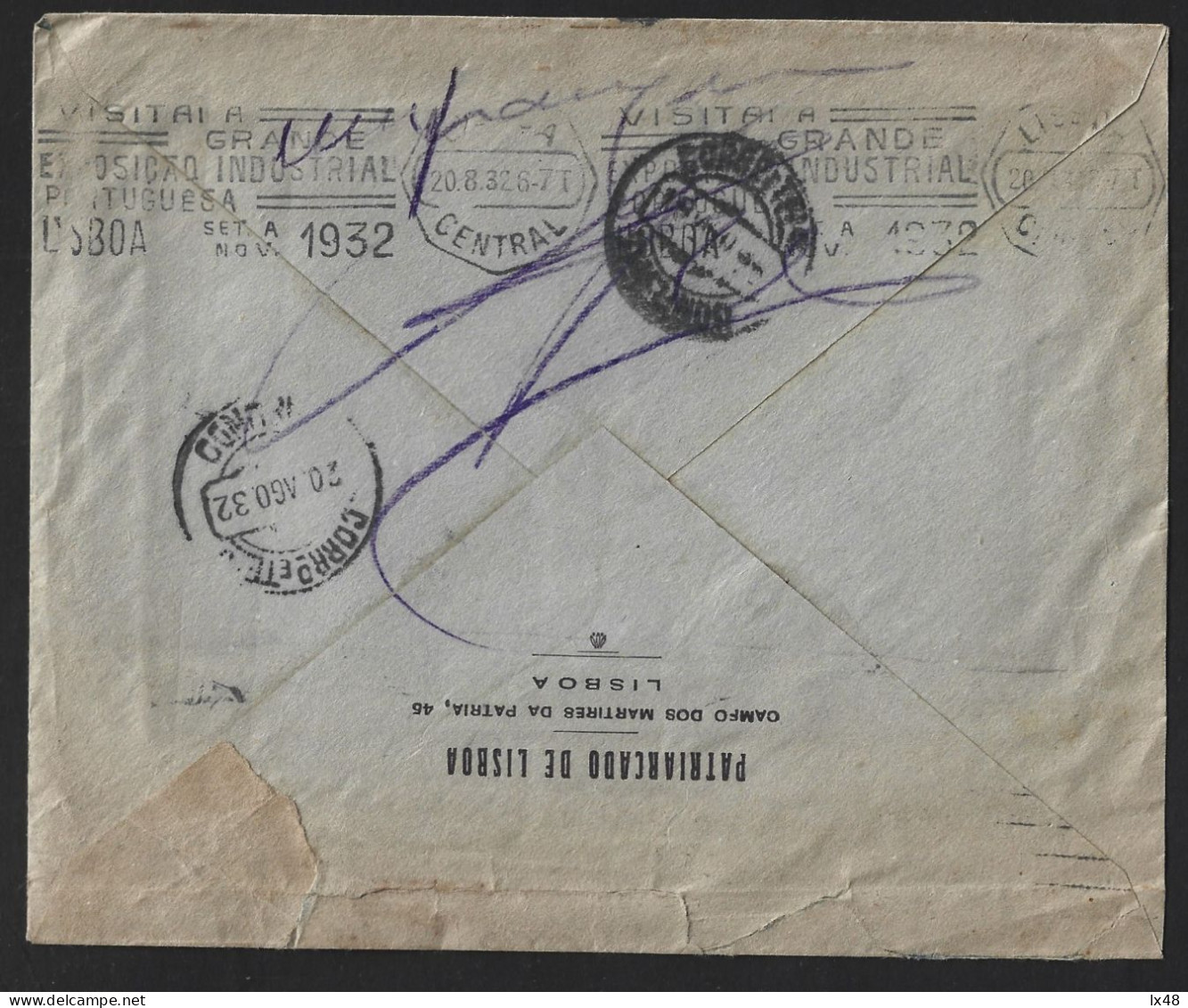 Letter Reissued With Banner 'Visit The Portuguese Industrial Exhibition, 1932' Lisbon. Industry. Industrial Exhibition. - Fabbriche E Imprese