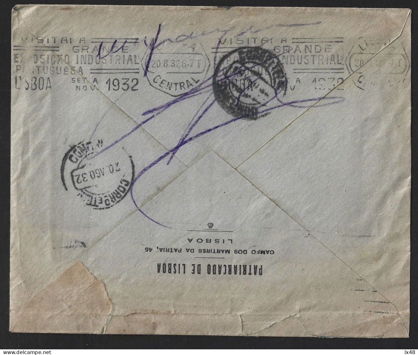 Letter Reissued With Banner 'Visit The Portuguese Industrial Exhibition, 1932' Lisbon. Industry. Industrial Exhibition. - Usines & Industries