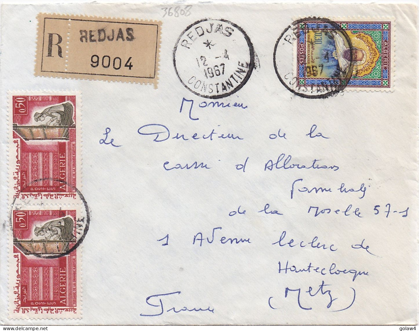 36808# ALGERIE LETTRE RECOMMANDE Obl REDJAS CONSTANTINE 1967 Pour METZ MOSELLE - Algeria (1962-...)