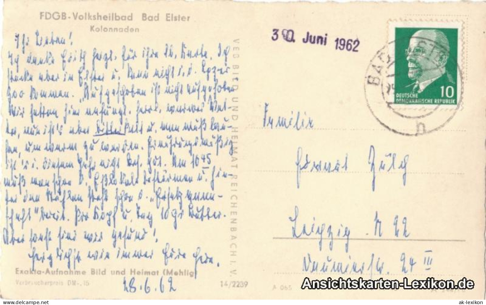 Ansichtskarte Bad Elster Kolonnaden - FDGB Volksheilbad 1960 - Bad Elster