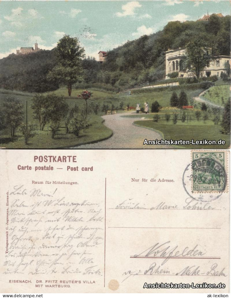 Ansichtskarte Eisenach Dr. Fritz Reuter's Villa Mit Wartburg 1907 - Eisenach