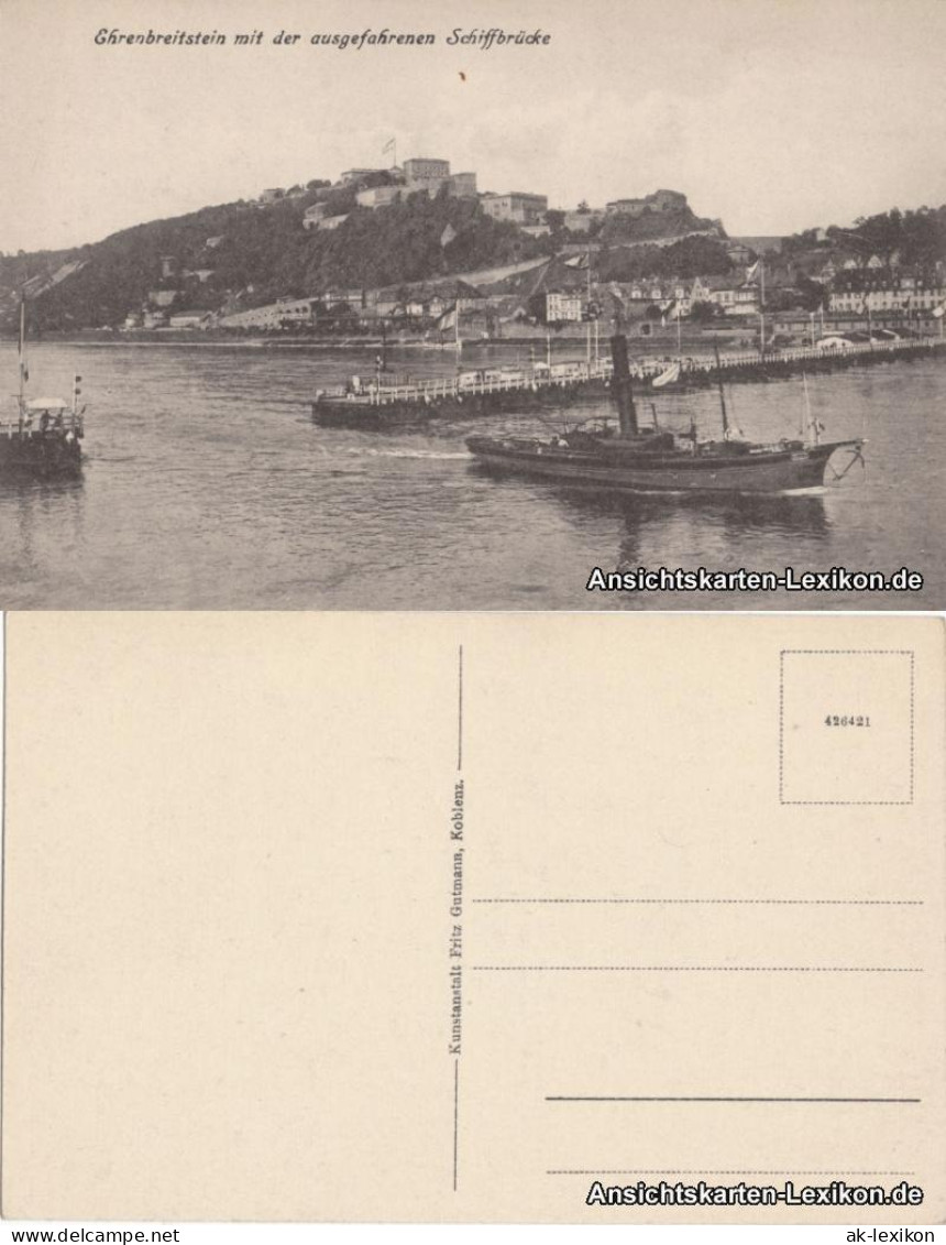 Ansichtskarte Koblenz Mit Der Ausgefahrenen Schiffbrücke Und Dampfer 1917 - Koblenz